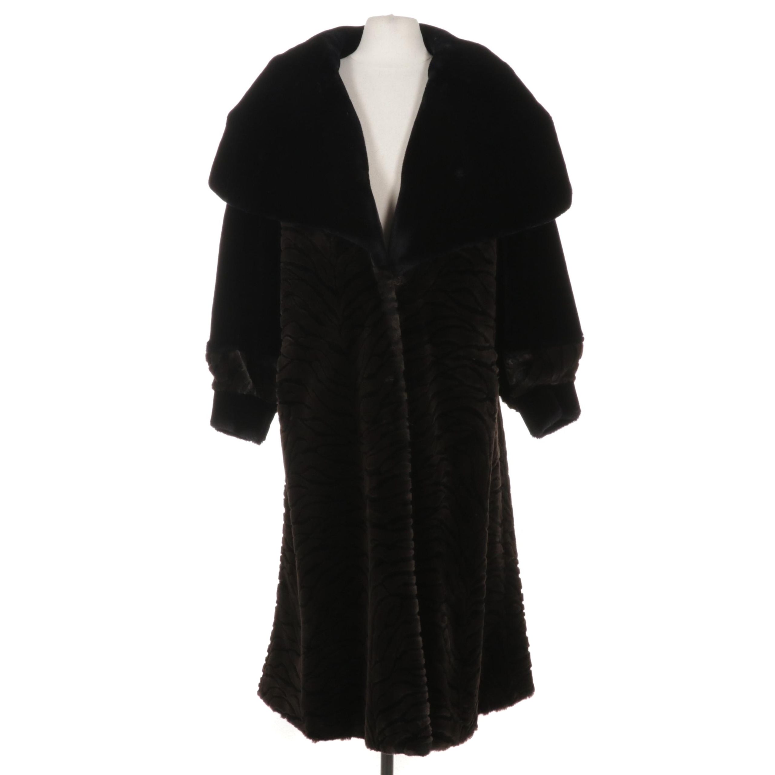 Zebra Patterned Cut Faux Mink Evening Coat By Kadosh