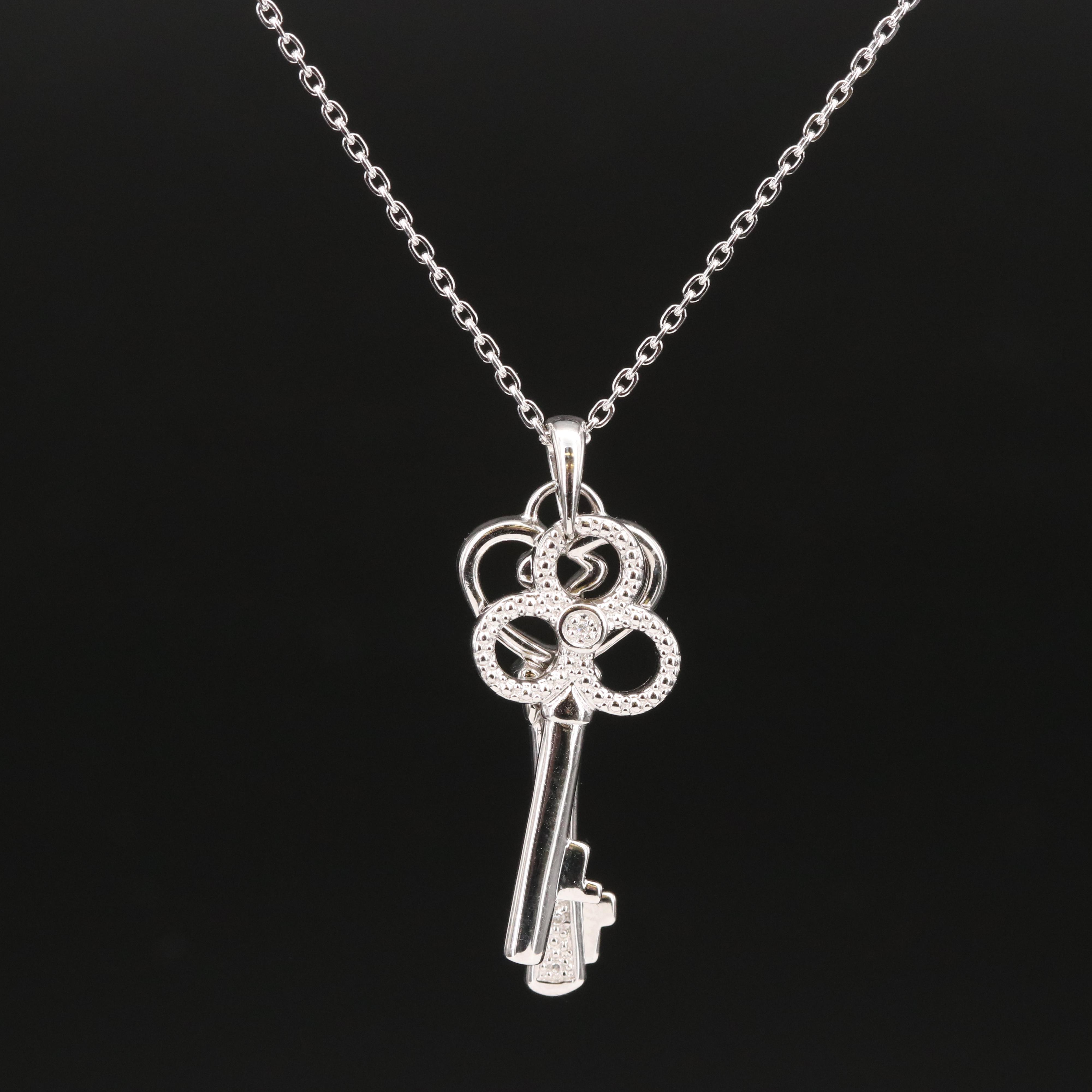 Sterling Diamond Key Pendant Necklace