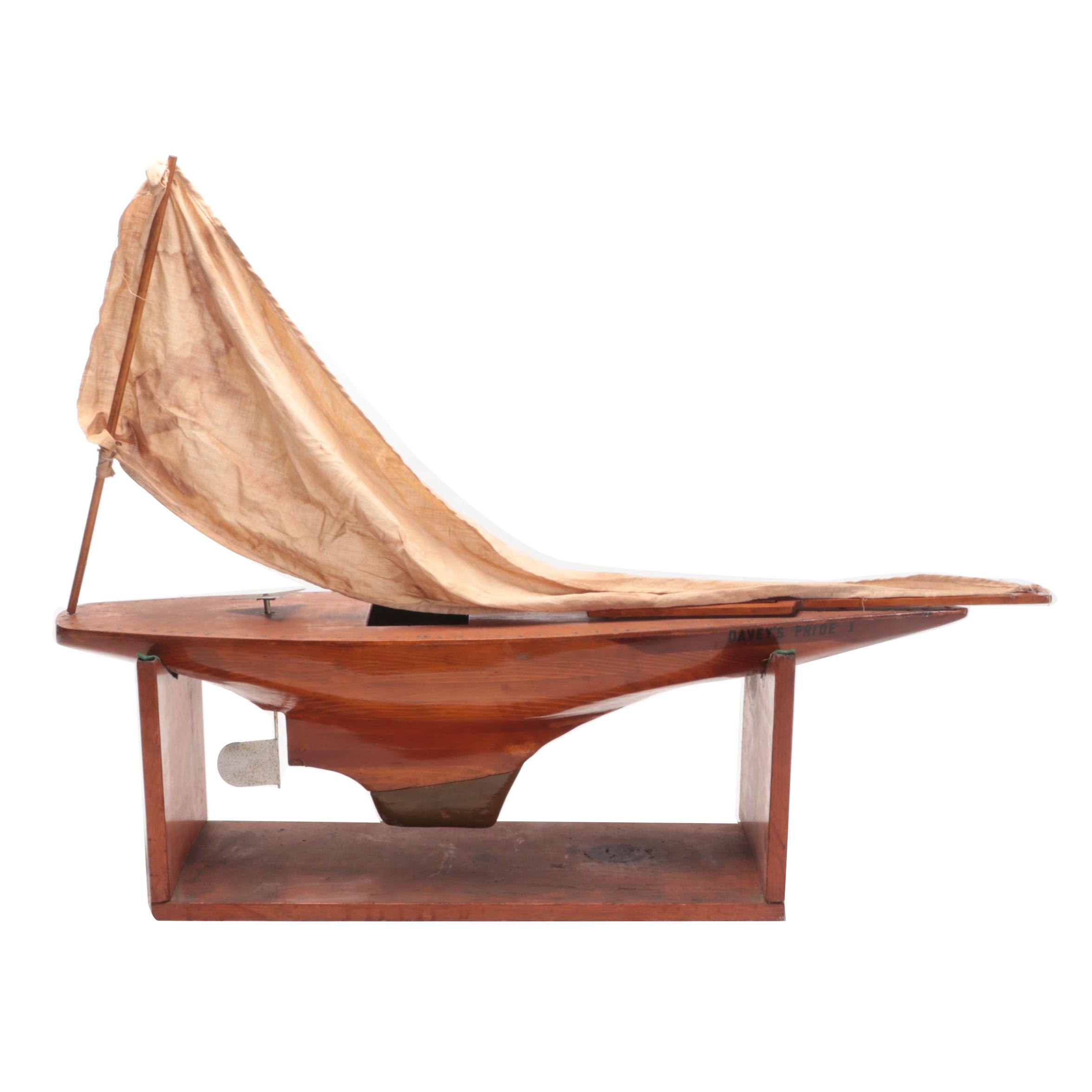 Handcrafted Wooden Model Sailboat, Mid to Late 20th Century