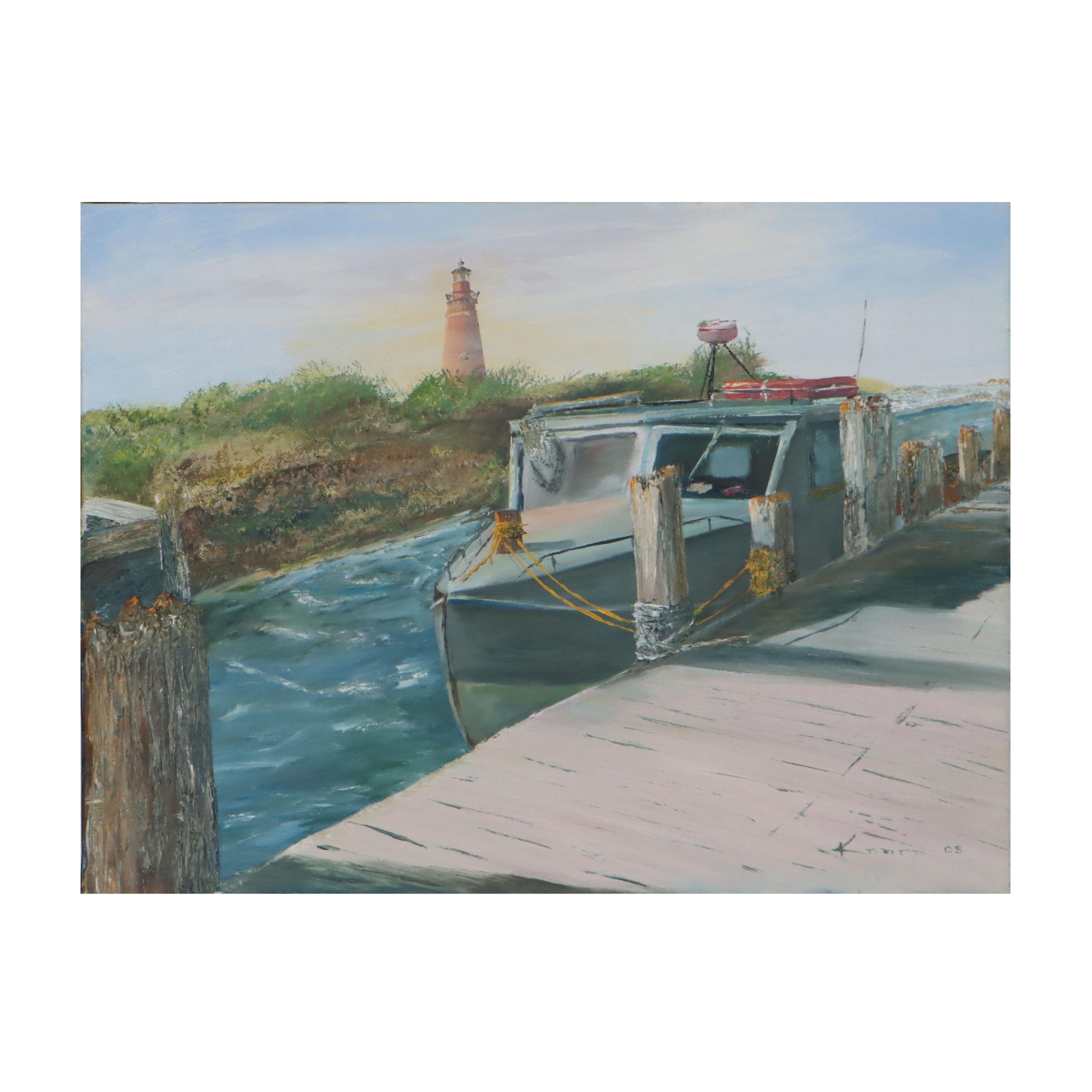 Orv Knarr Oil Painting of Docked Boat, 2005