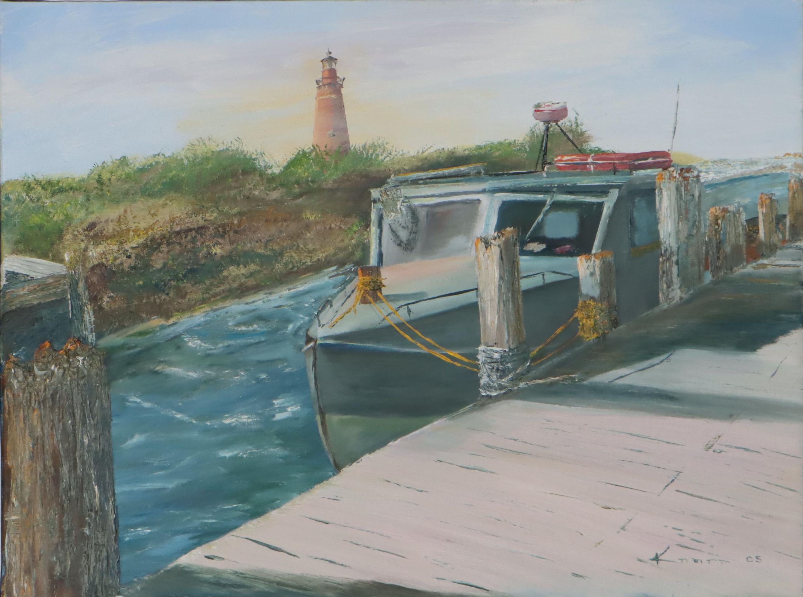 Orv Knarr Oil Painting of Docked Boat, 2005