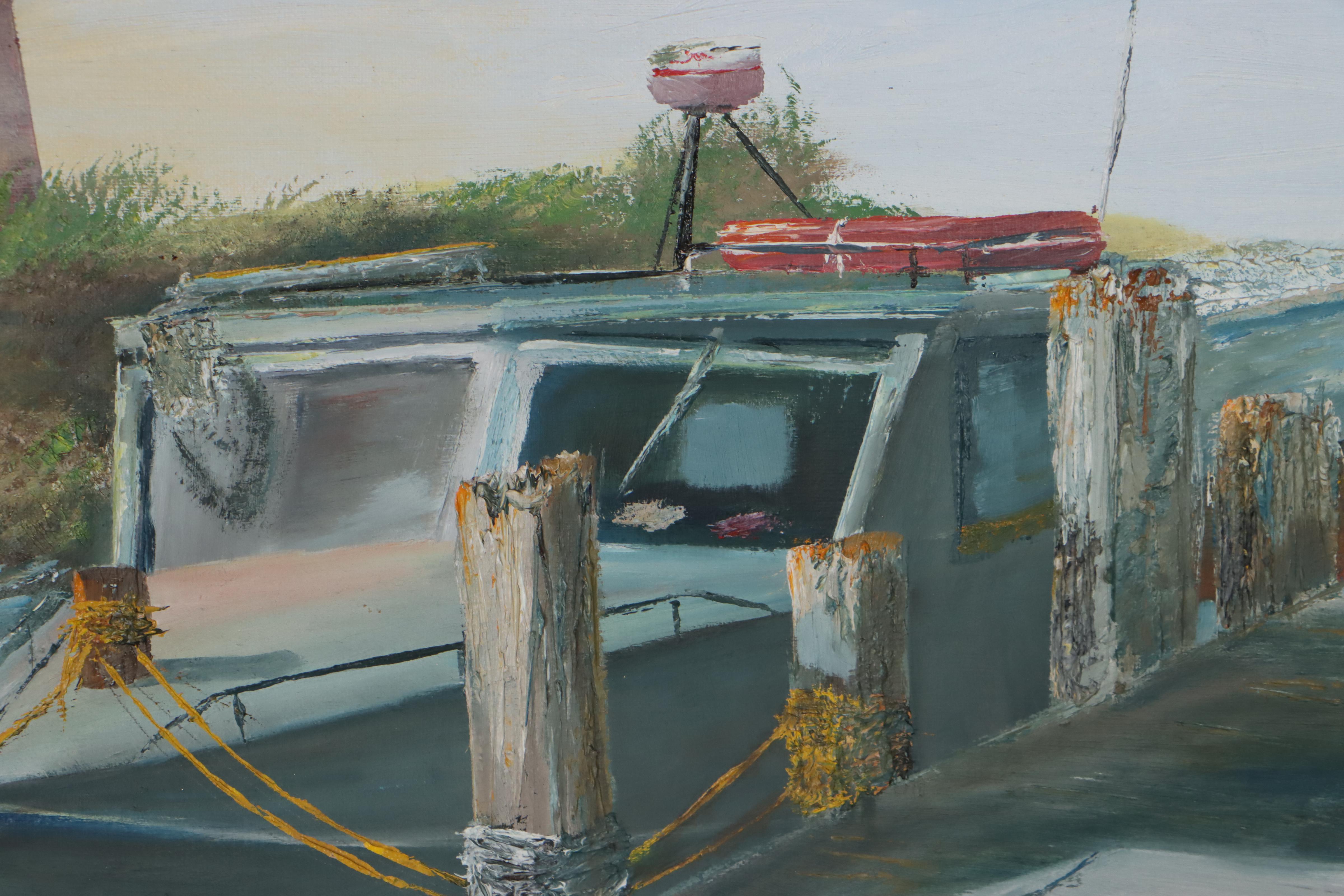 Orv Knarr Oil Painting of Docked Boat, 2005