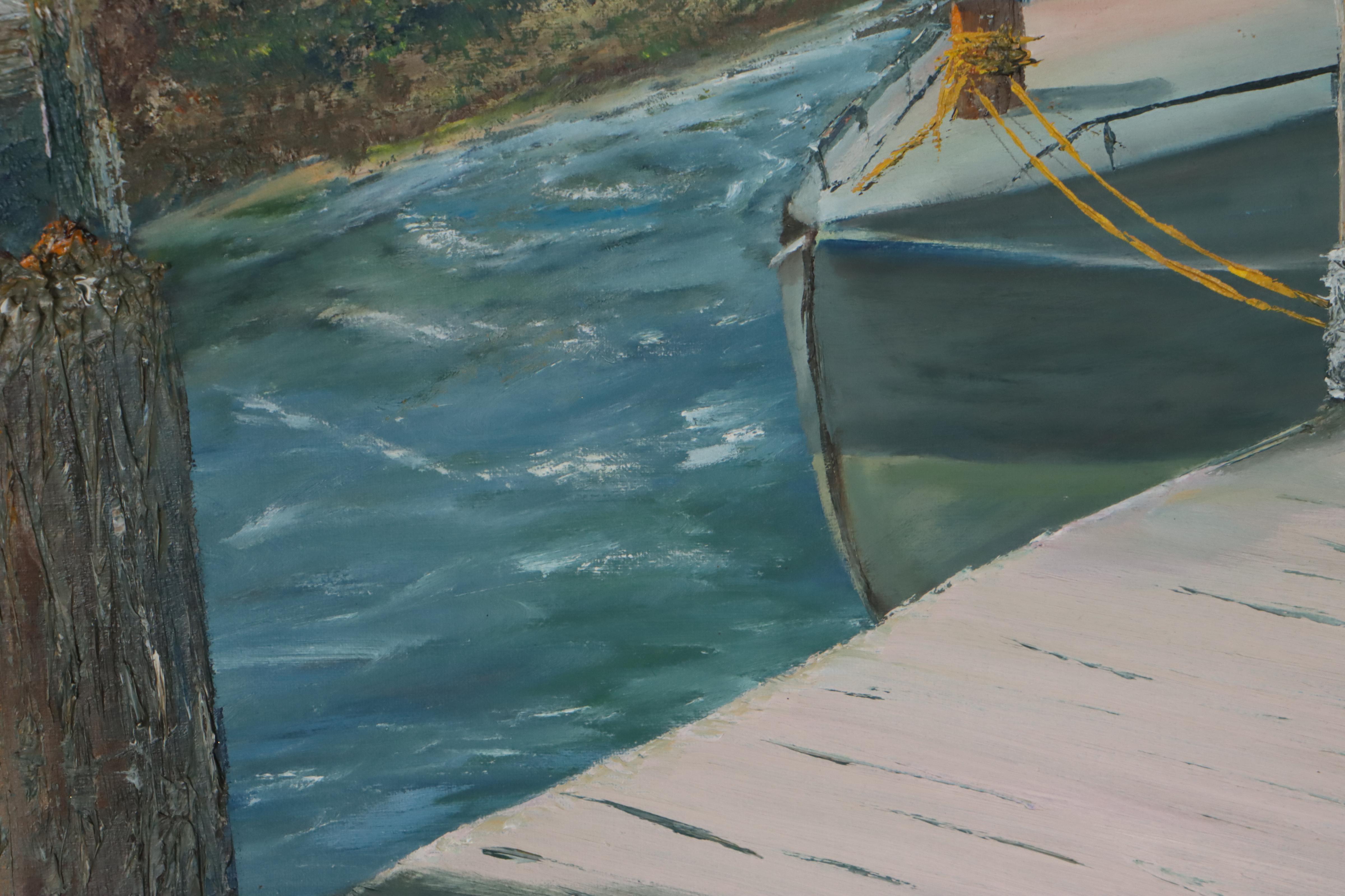Orv Knarr Oil Painting of Docked Boat, 2005