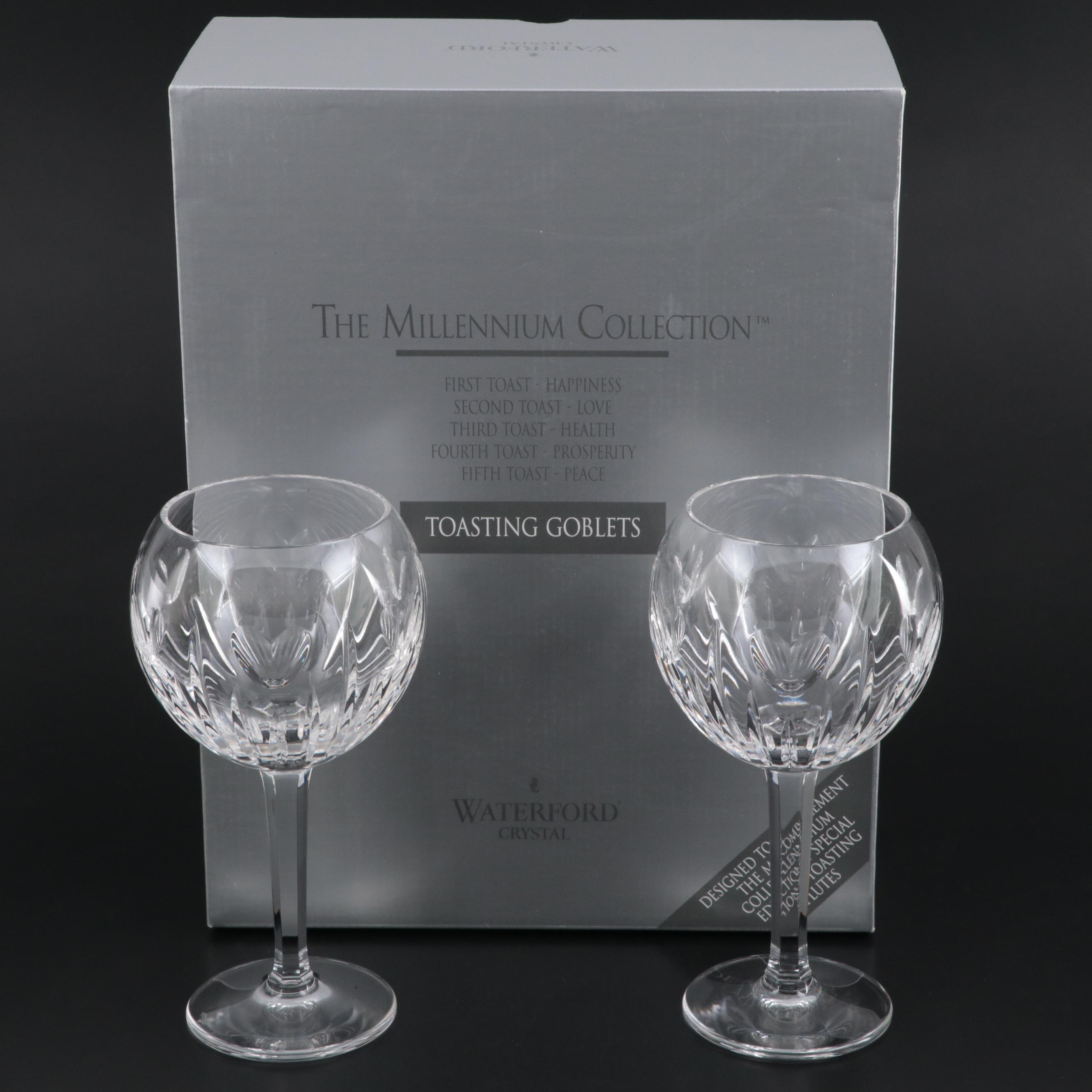 Waterford "Millennium Series" Crystal Toasting Goblets with Footed Bowl