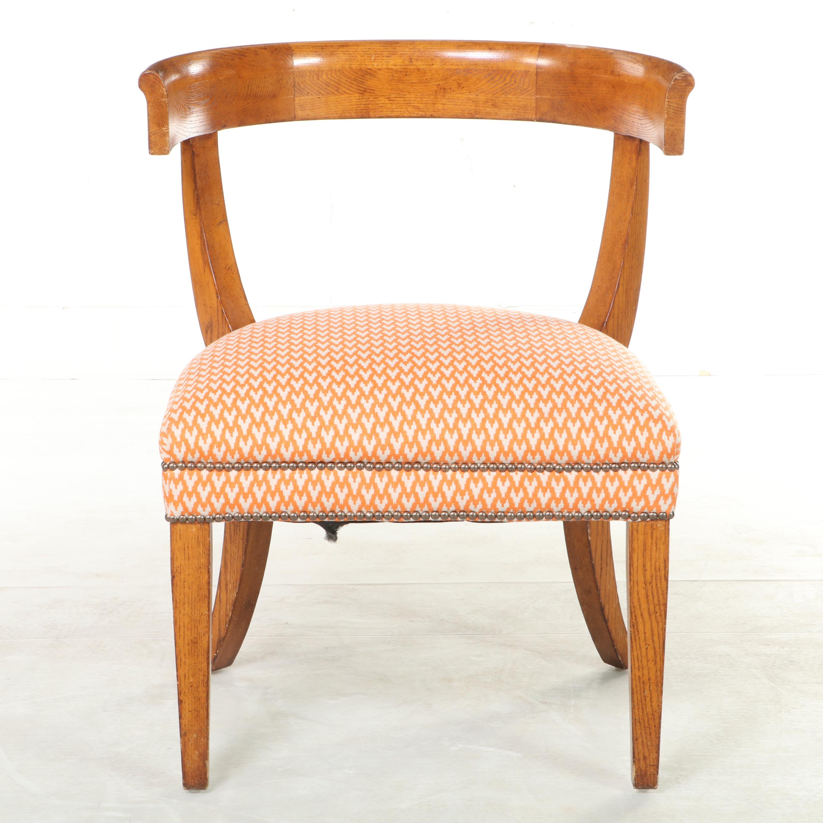Oak and Custom-Upholstered Klismos Chair, Early 20th Century