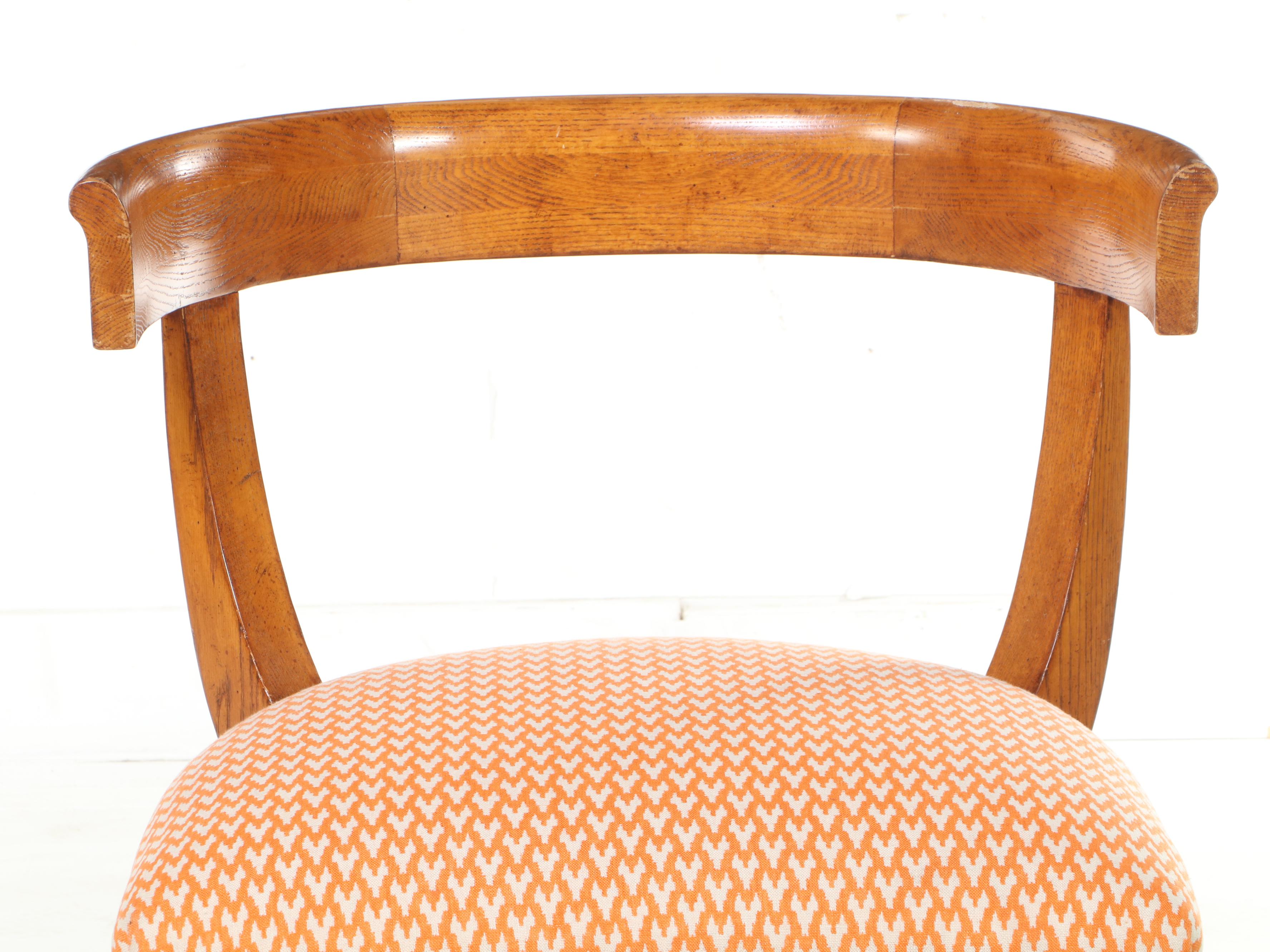 Oak and Custom-Upholstered Klismos Chair, Early 20th Century