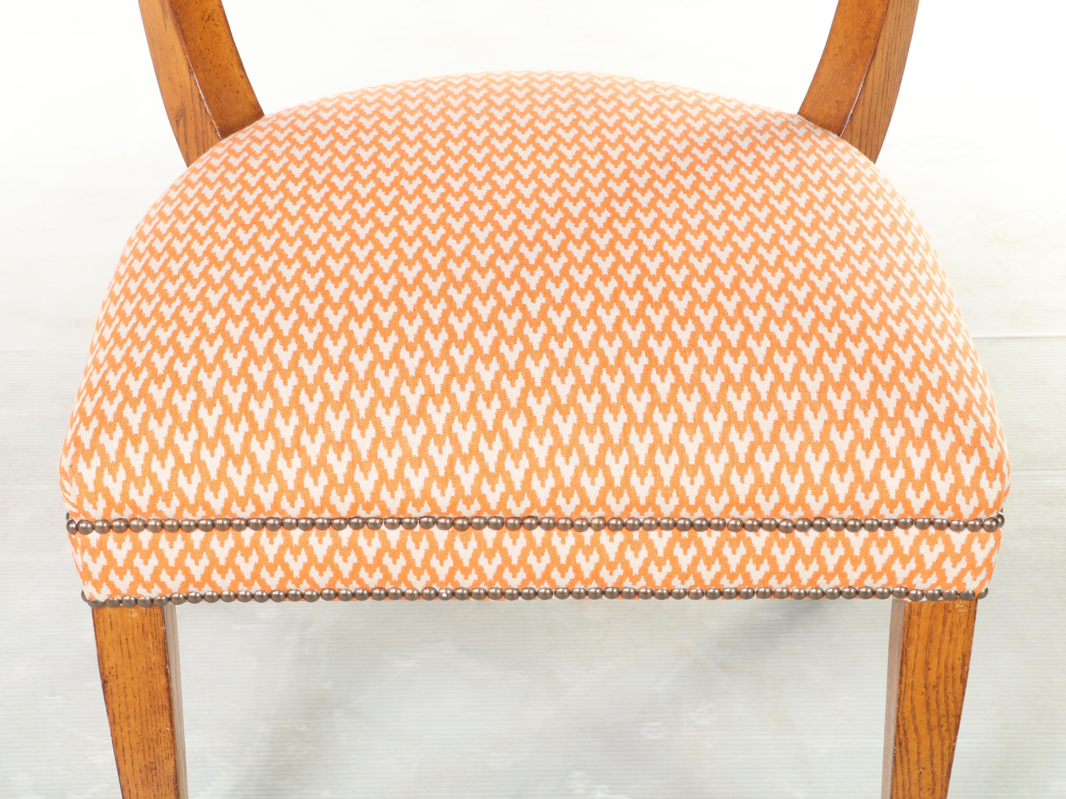 Oak and Custom-Upholstered Klismos Chair, Early 20th Century