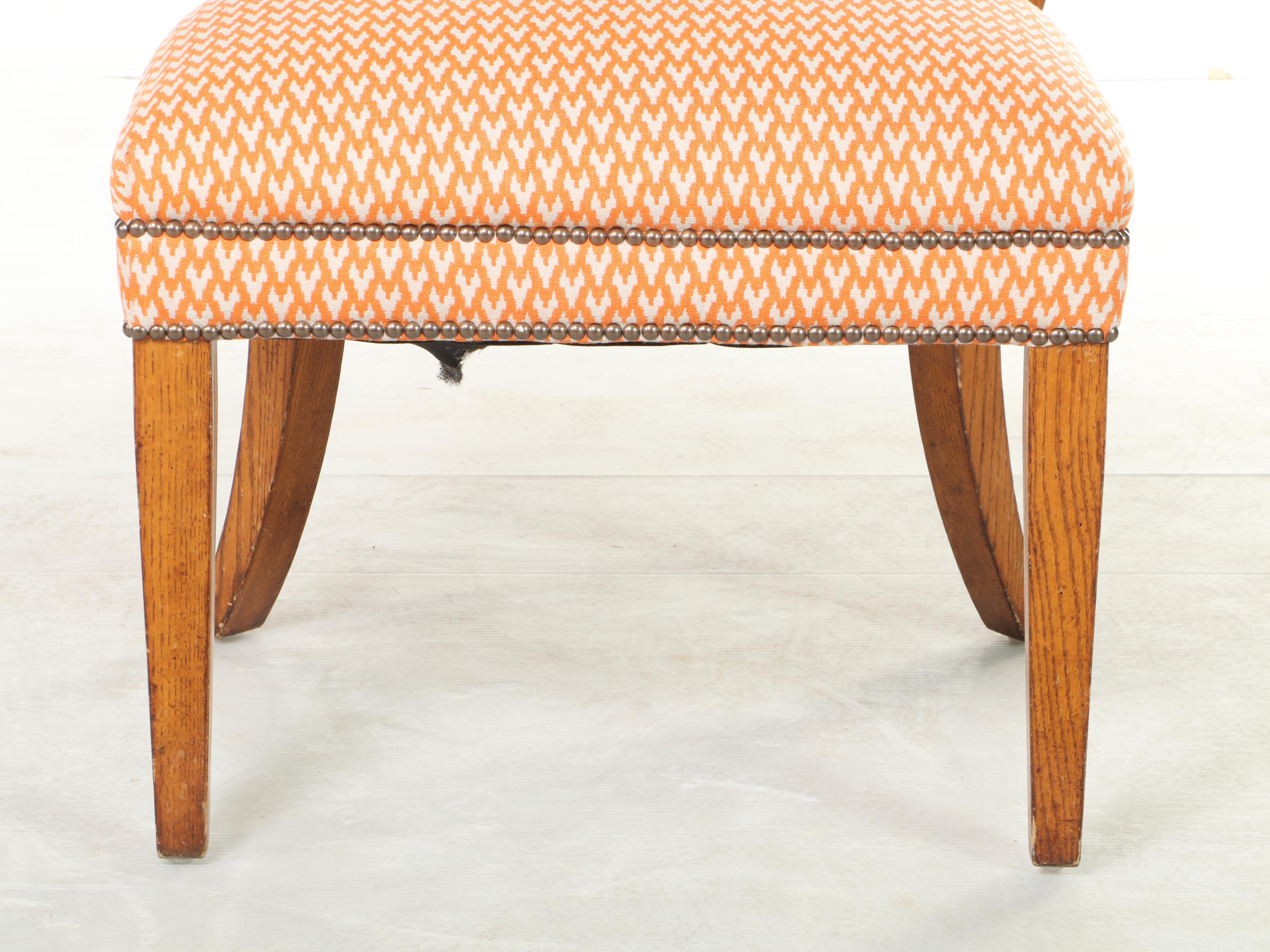 Oak and Custom-Upholstered Klismos Chair, Early 20th Century