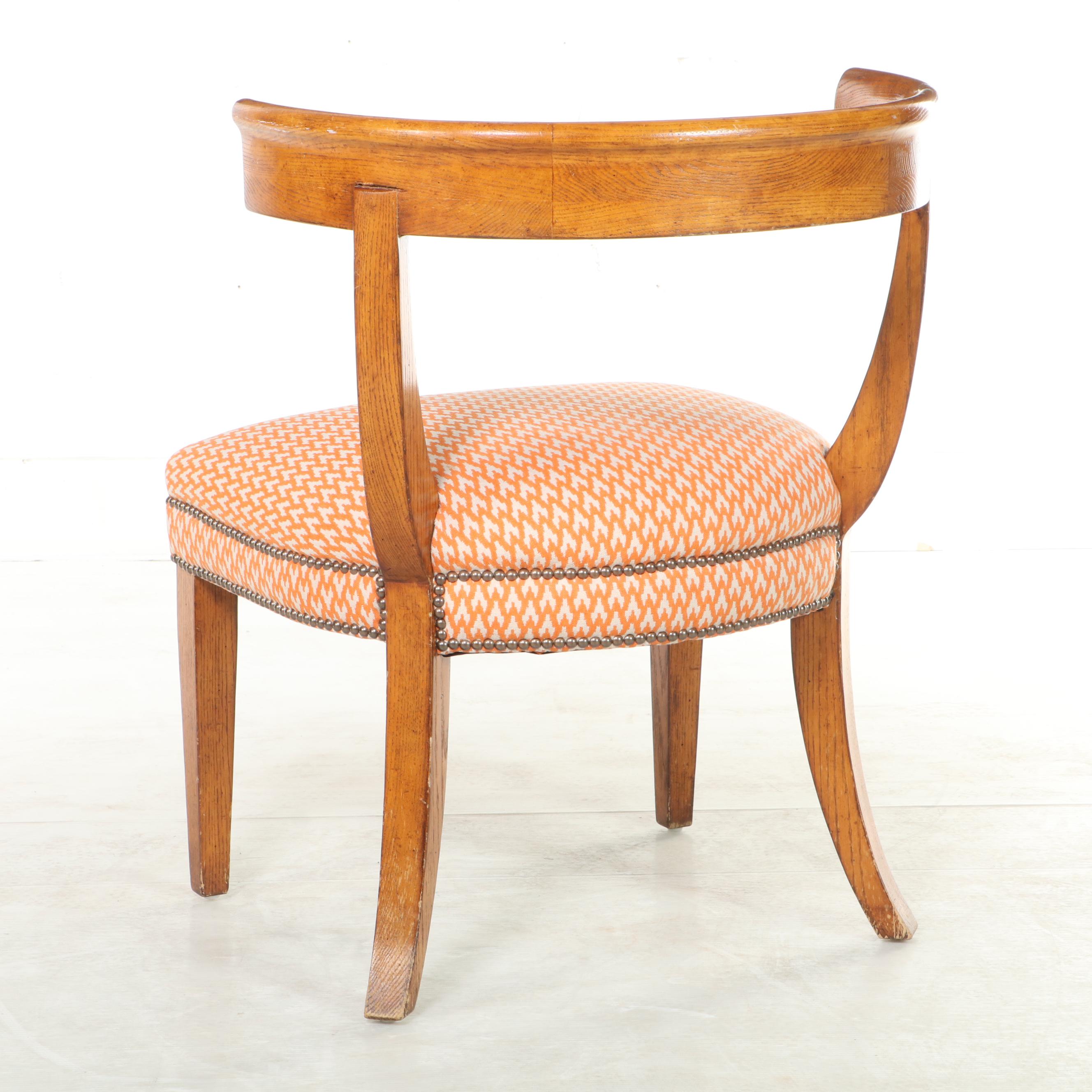 Oak and Custom-Upholstered Klismos Chair, Early 20th Century