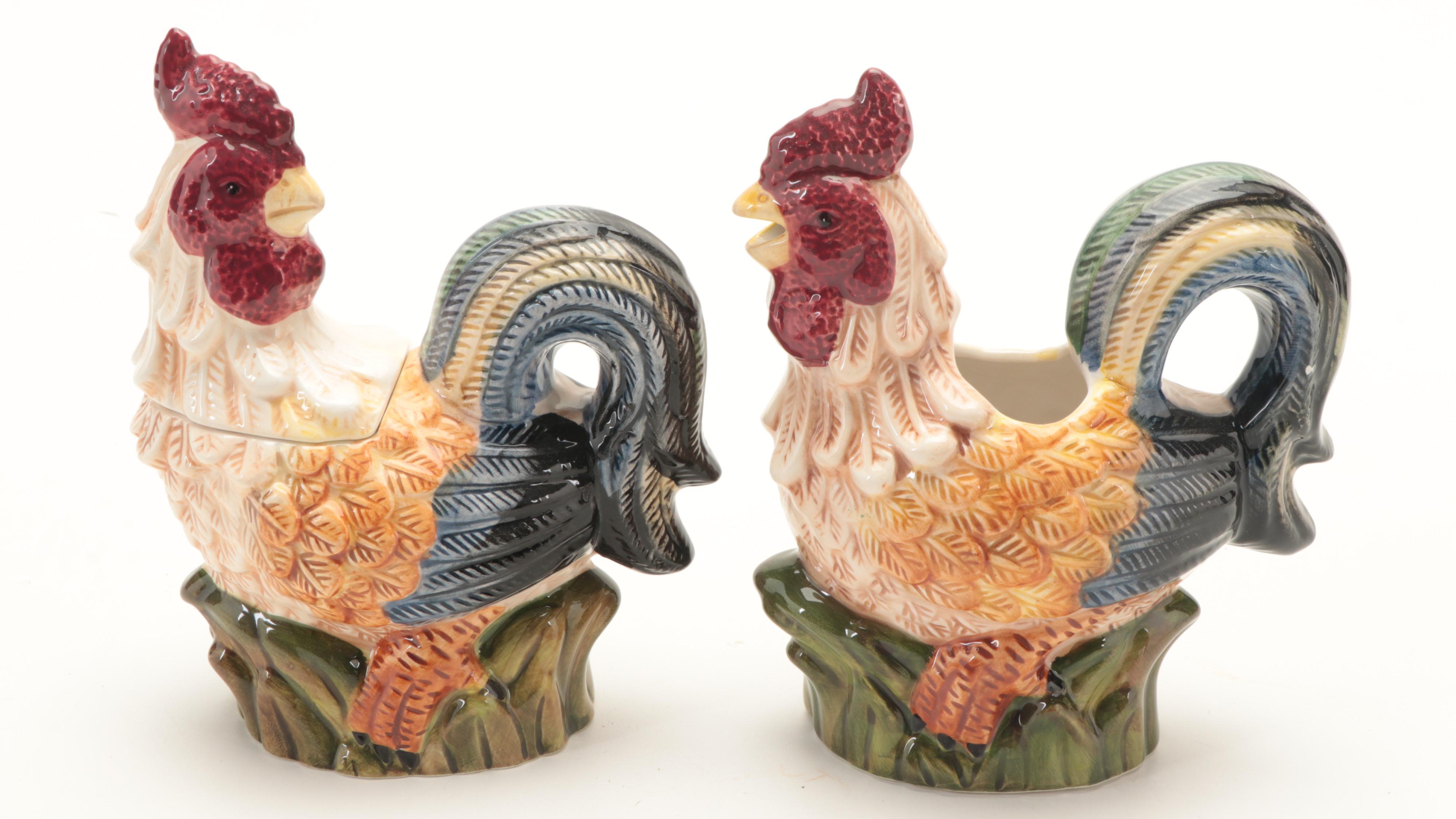Susan Winget Hand-Painted Canisters with Other Ceramic Rooster Tableware