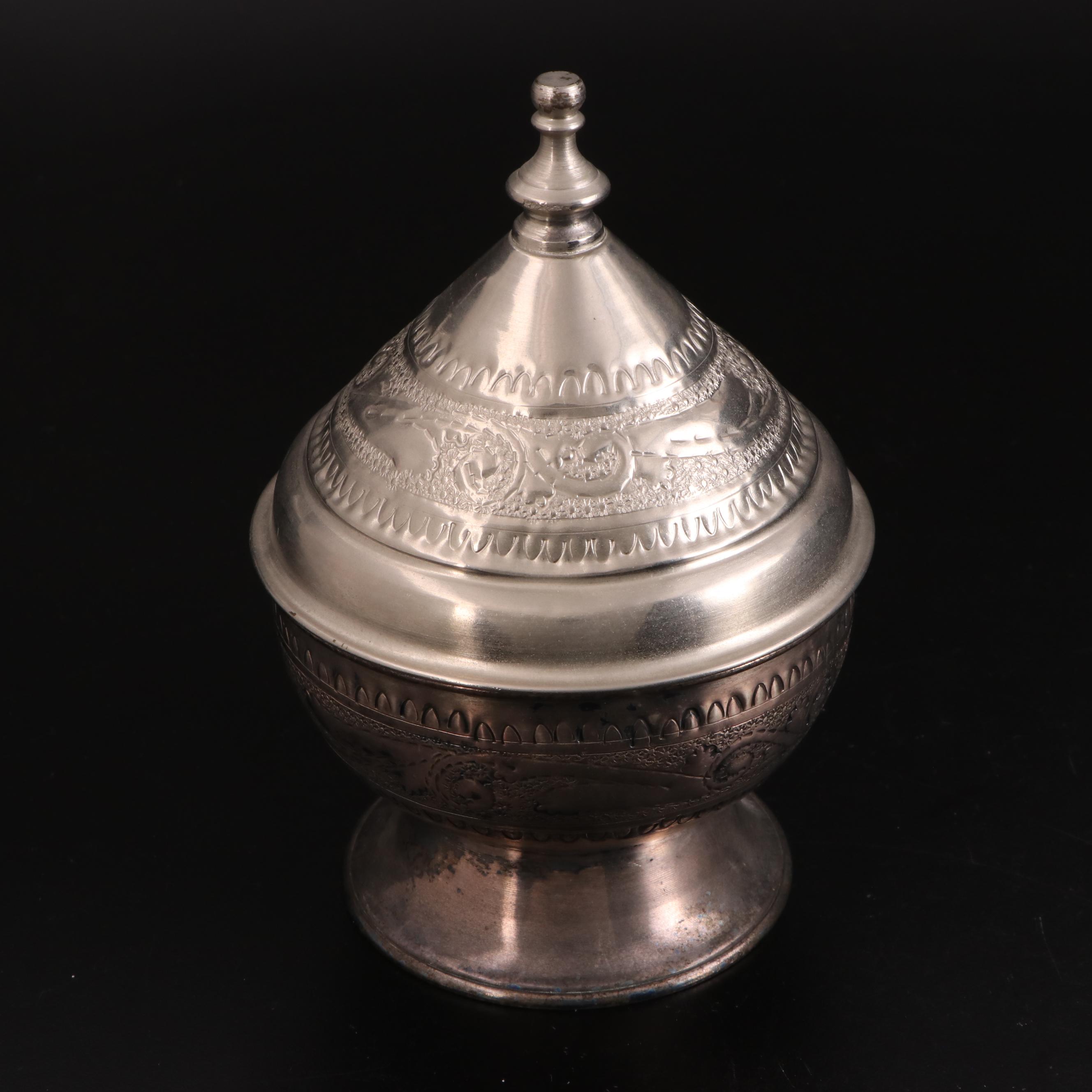 Middle Eastern Silver Plate Teapot with Outer Mongolian Bowl and Other Tableware