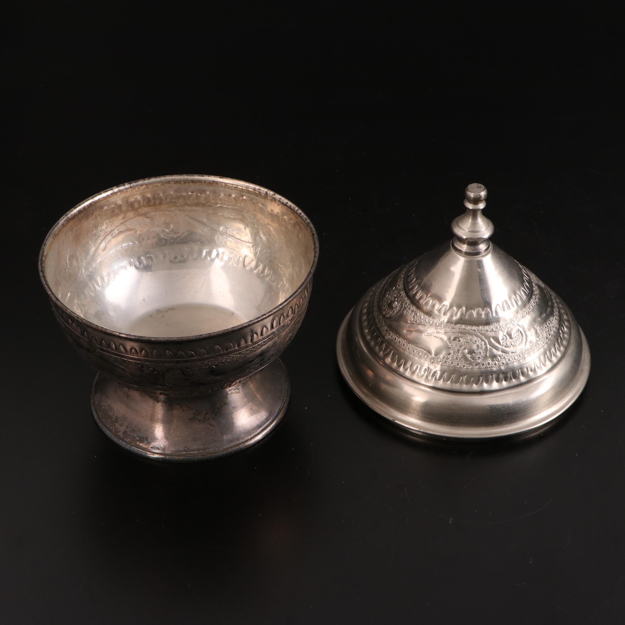 Middle Eastern Silver Plate Teapot with Outer Mongolian Bowl and Other Tableware