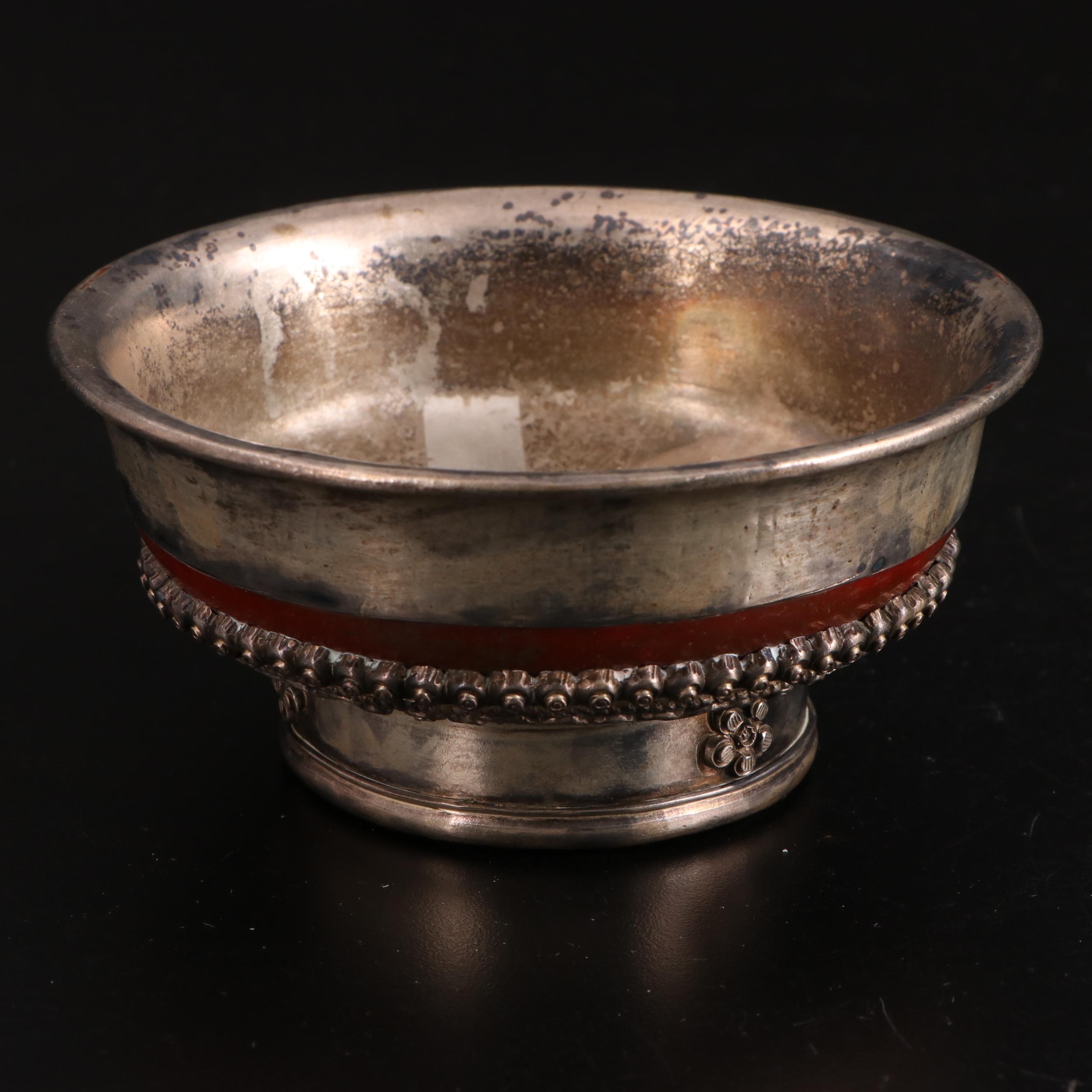 Middle Eastern Silver Plate Teapot with Outer Mongolian Bowl and Other Tableware