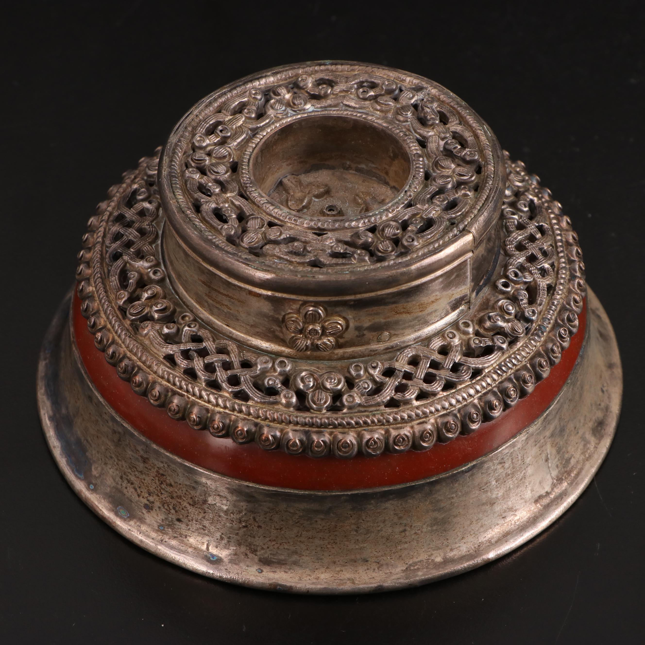 Middle Eastern Silver Plate Teapot with Outer Mongolian Bowl and Other Tableware