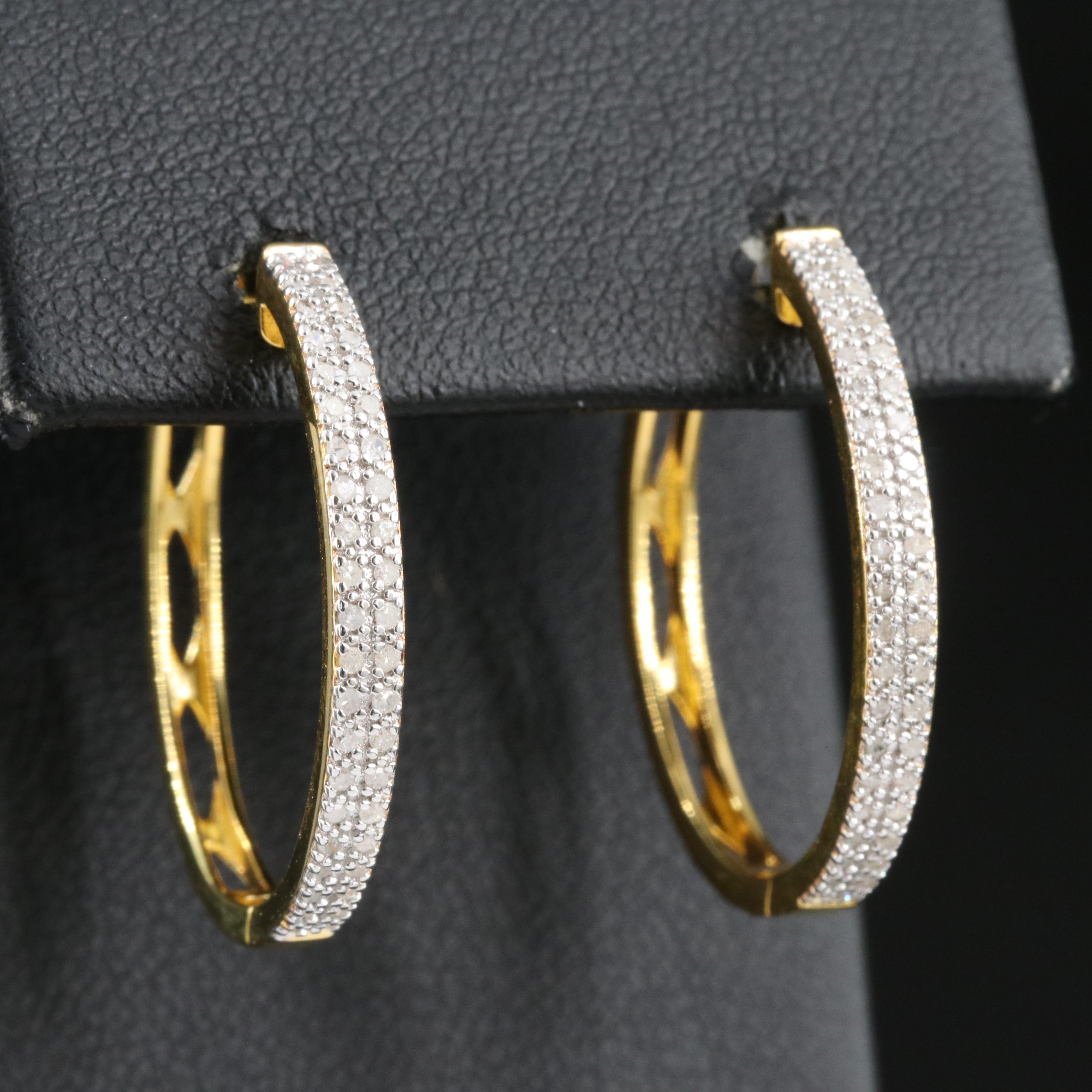 Sterling Double Row Diamond Hoop Earrings