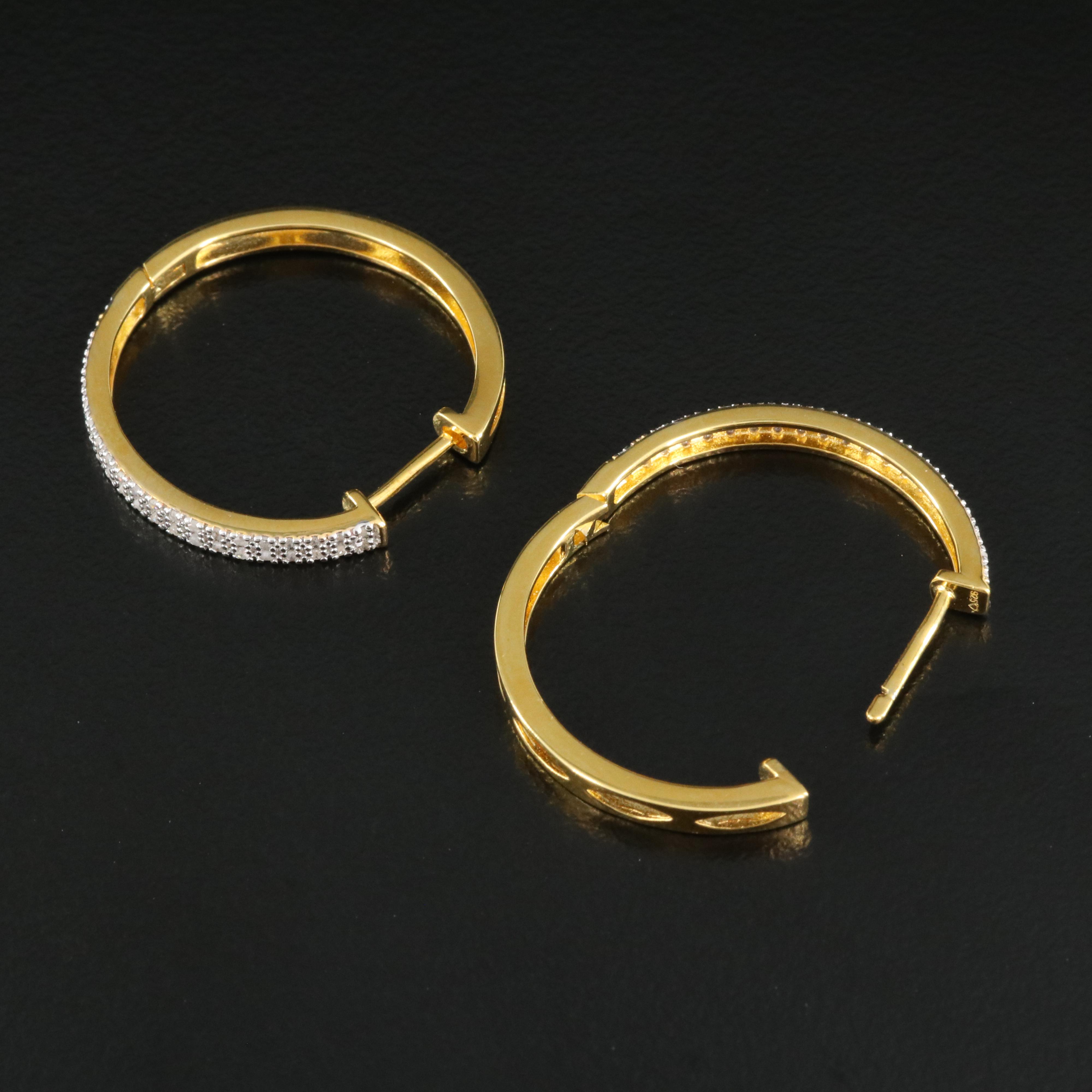 Sterling Double Row Diamond Hoop Earrings