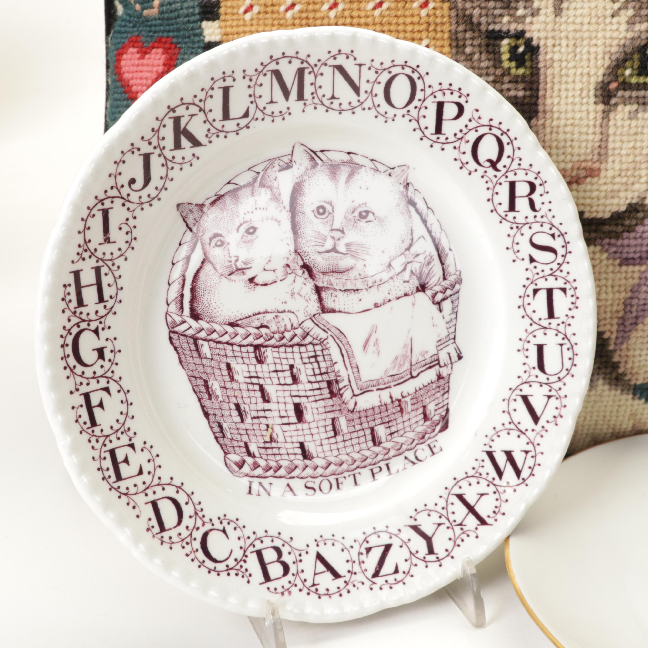 Katha Diddel & Other Needlepoint Pillows with Wedgwood and More Transferware