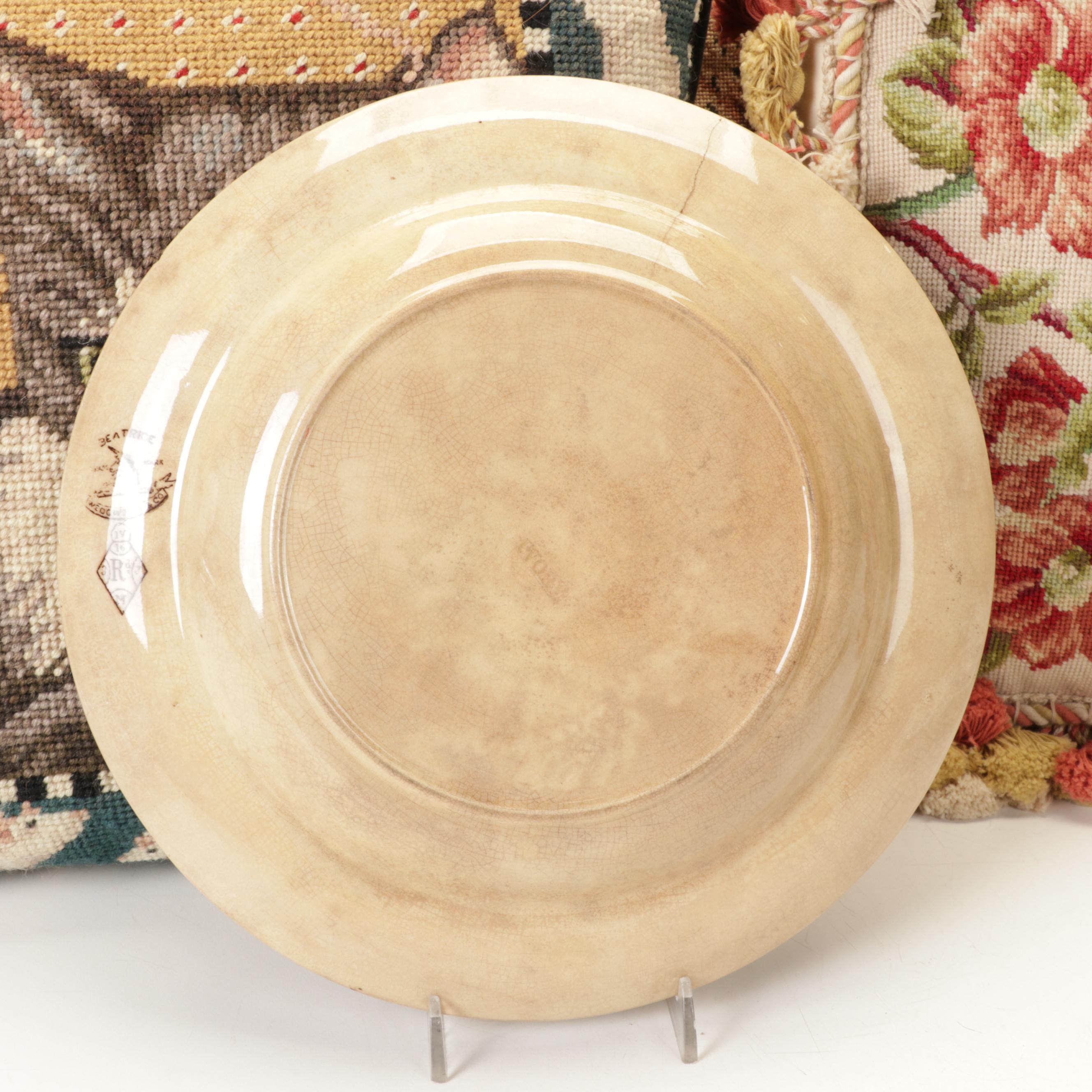 Katha Diddel & Other Needlepoint Pillows with Wedgwood and More Transferware