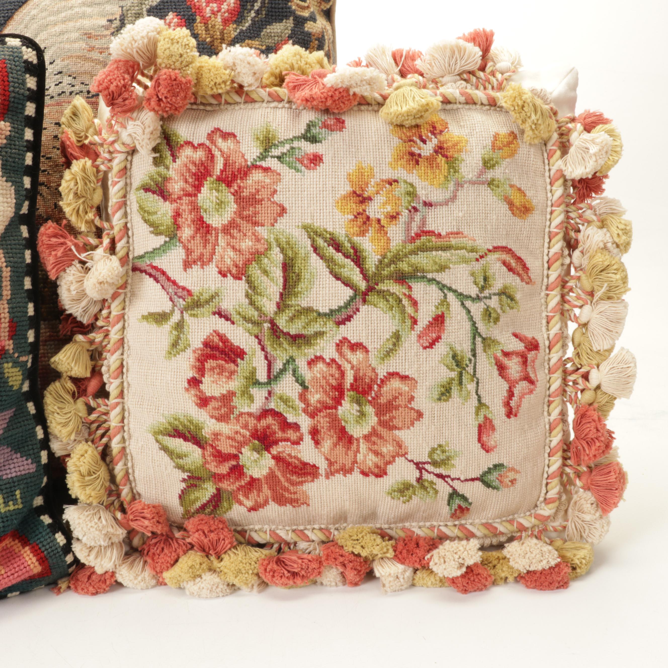 Katha Diddel & Other Needlepoint Pillows with Wedgwood and More Transferware