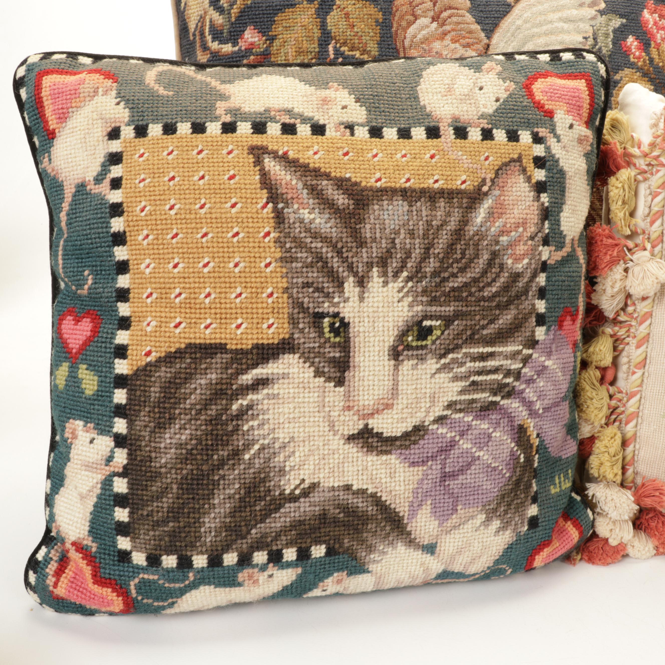 Katha Diddel & Other Needlepoint Pillows with Wedgwood and More Transferware