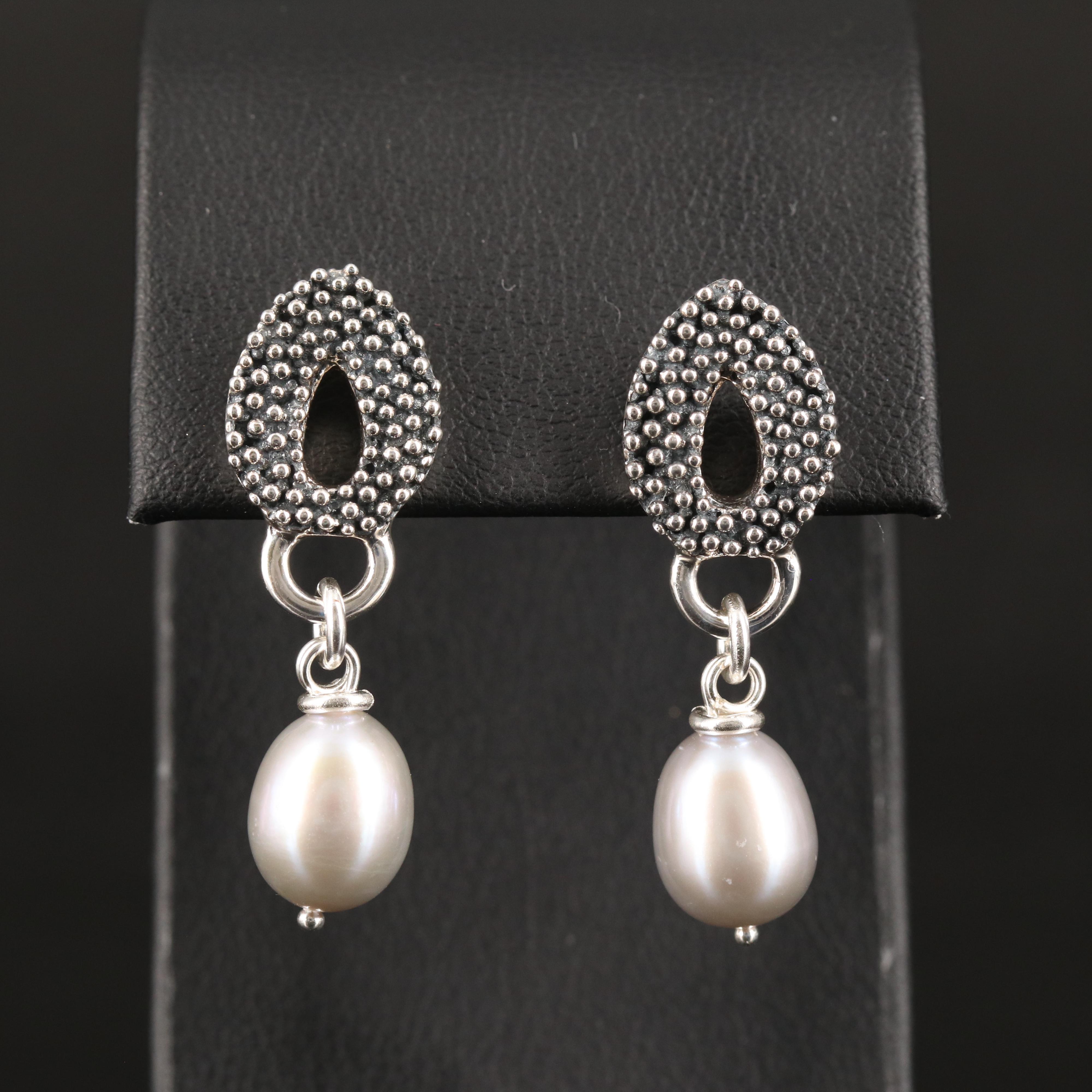 Michael Dawkins Sterling Pearl Granulated Earrings