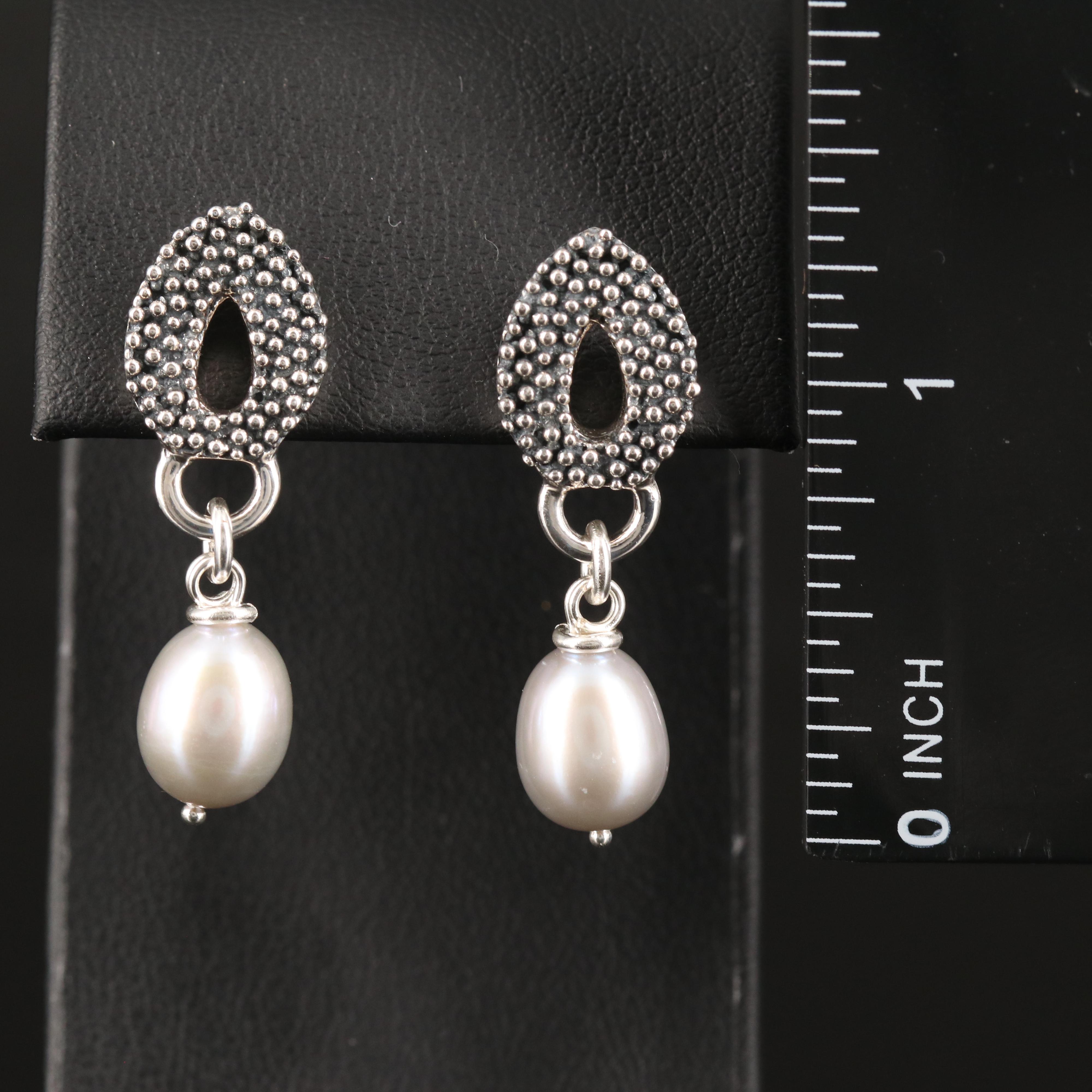 Michael Dawkins Sterling Pearl Granulated Earrings