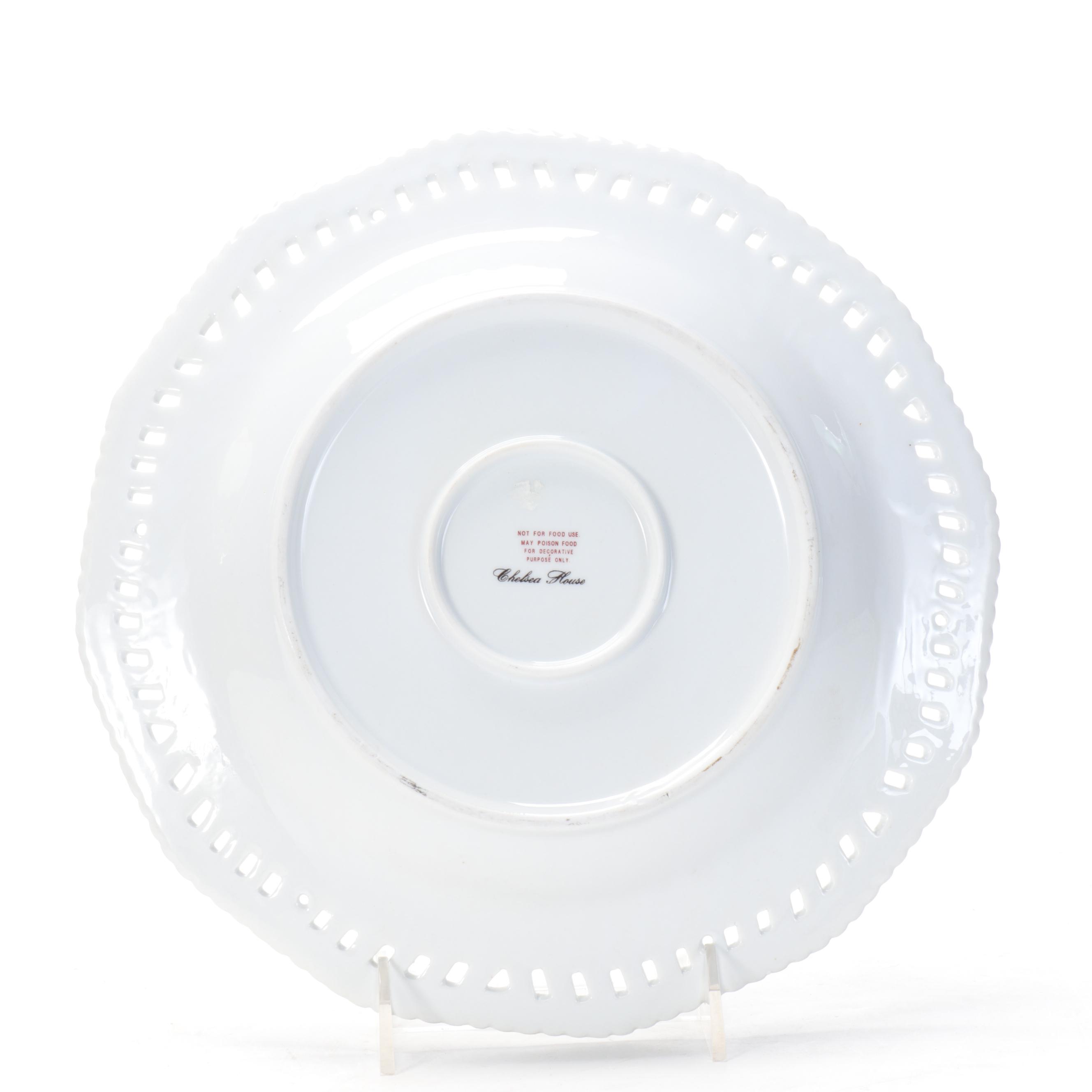 Chelsea House Porcelain Fruit Motif Cabinet Plates with Brass Wall Rack