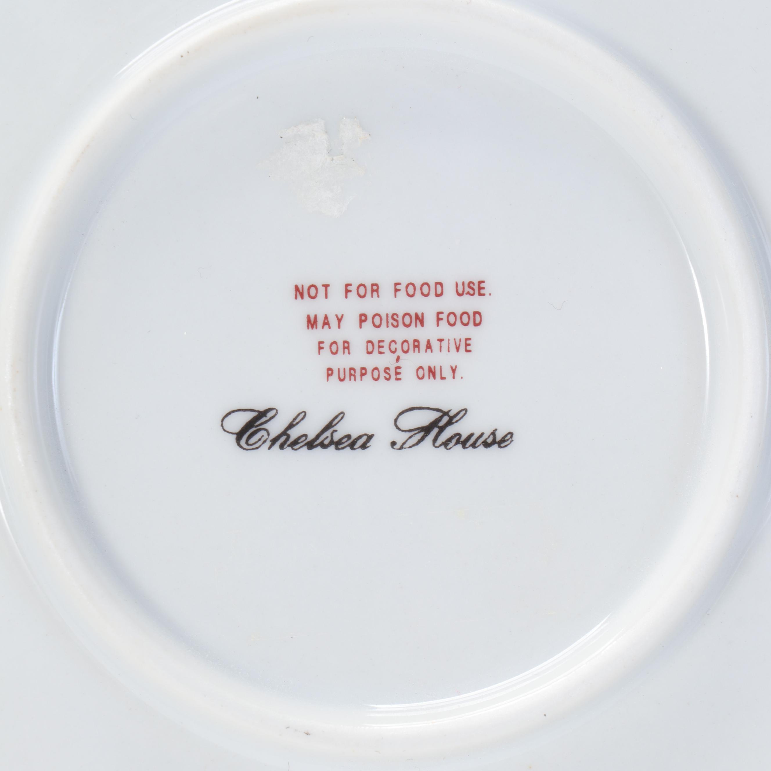 Chelsea House Porcelain Fruit Motif Cabinet Plates with Brass Wall Rack