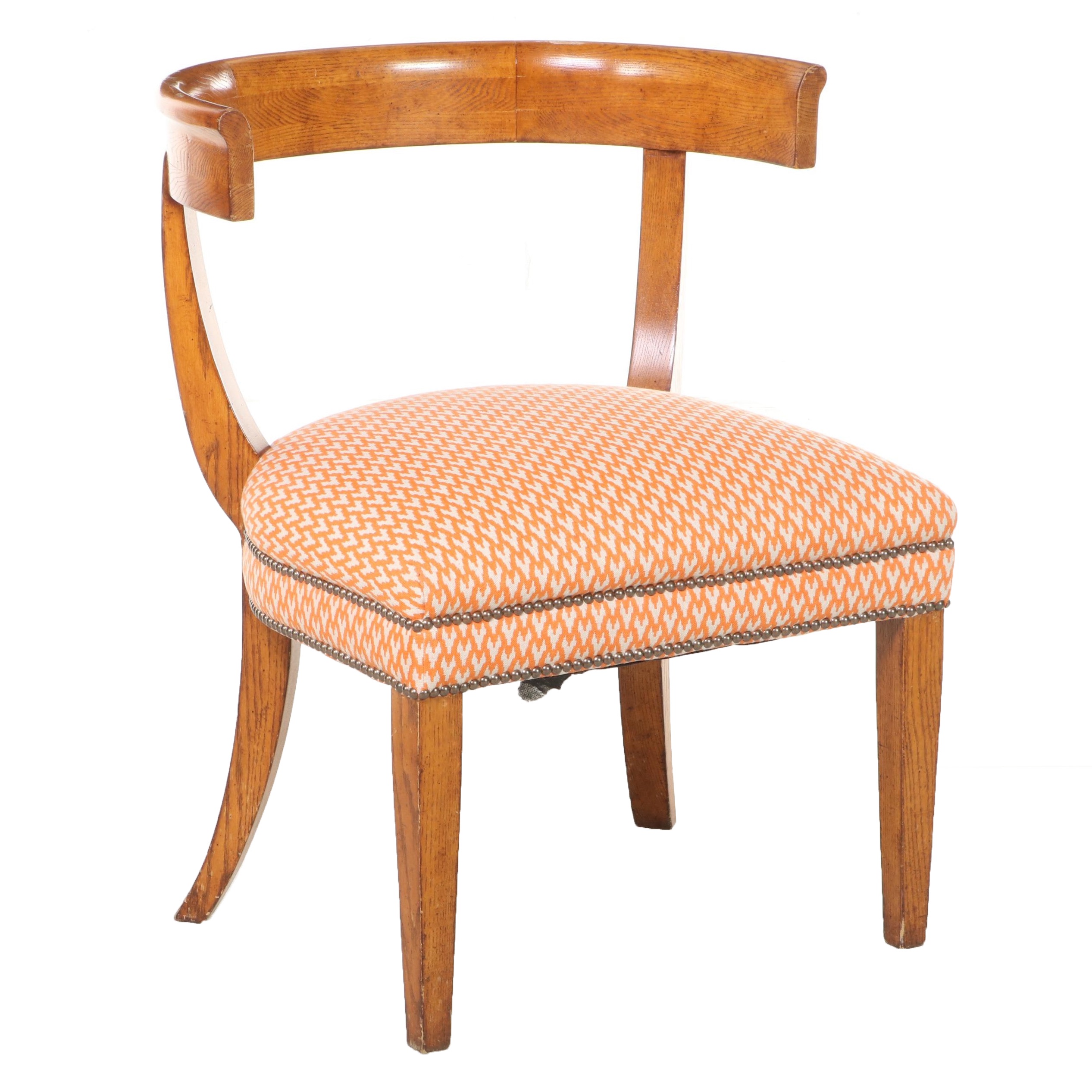 Oak and Custom-Upholstered Klismos Chair, Early 20th Century
