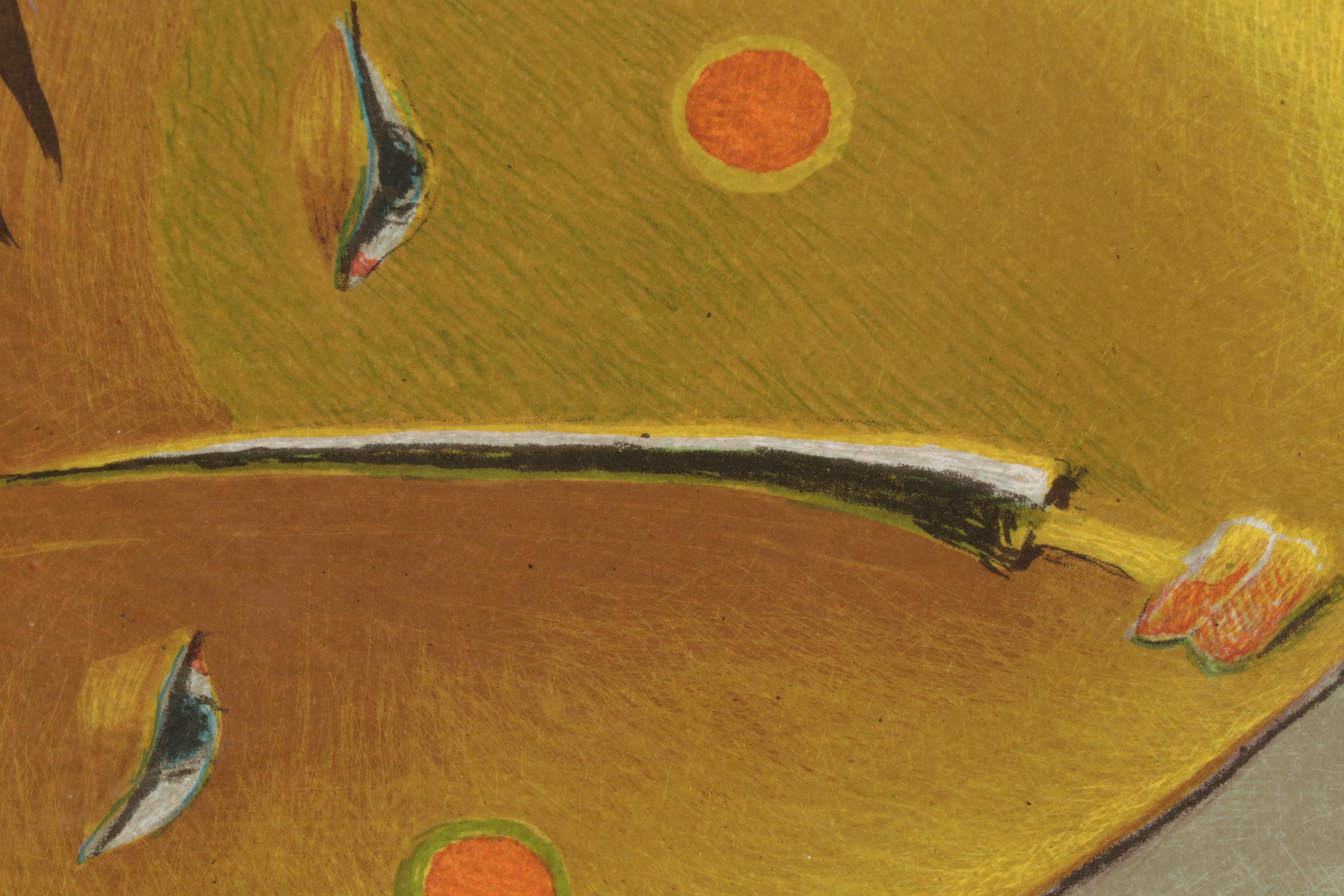 Ángel Botello Color Lithograph "Recostada con flores," Circa 1975