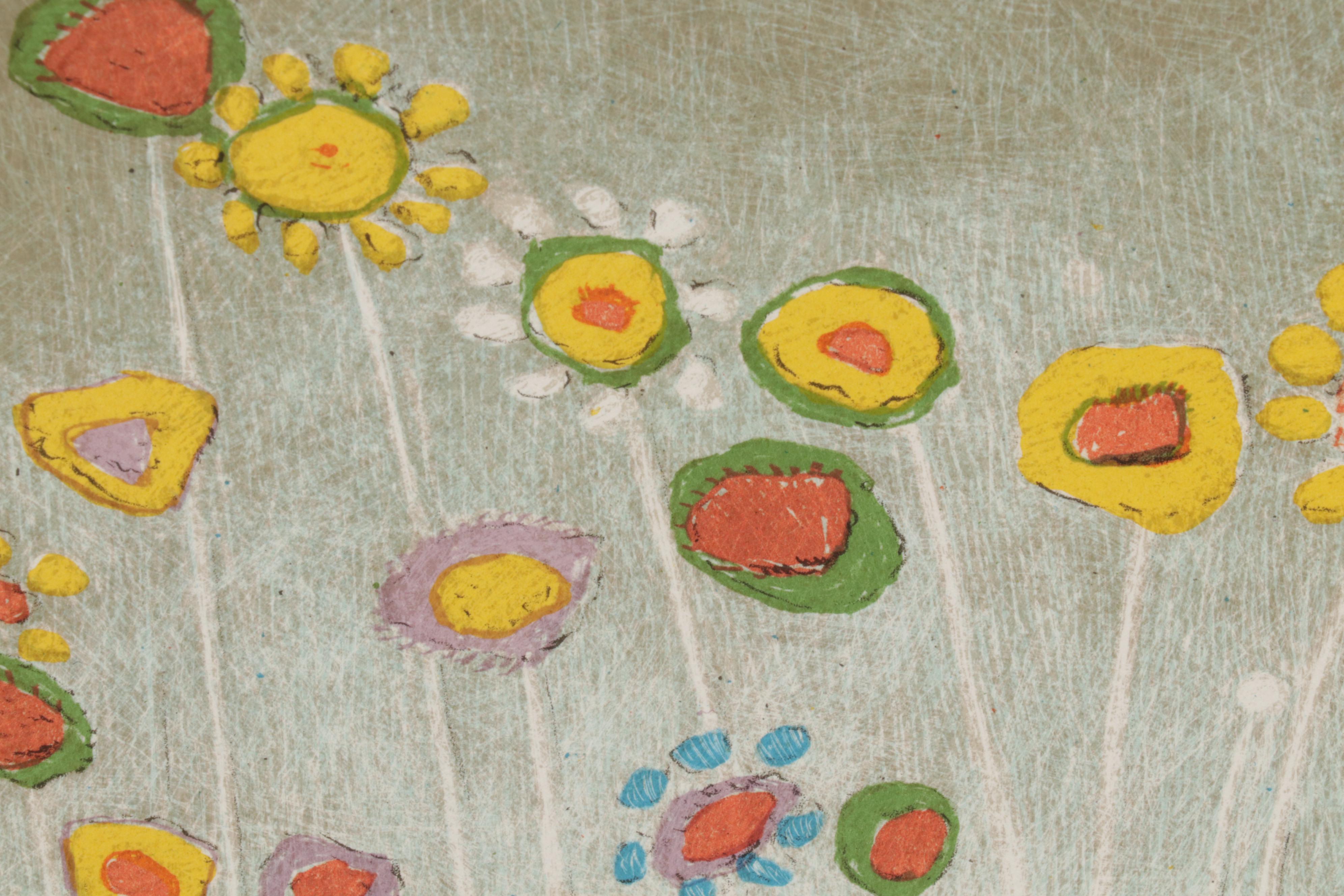 Ángel Botello Color Lithograph "Recostada con flores," Circa 1975