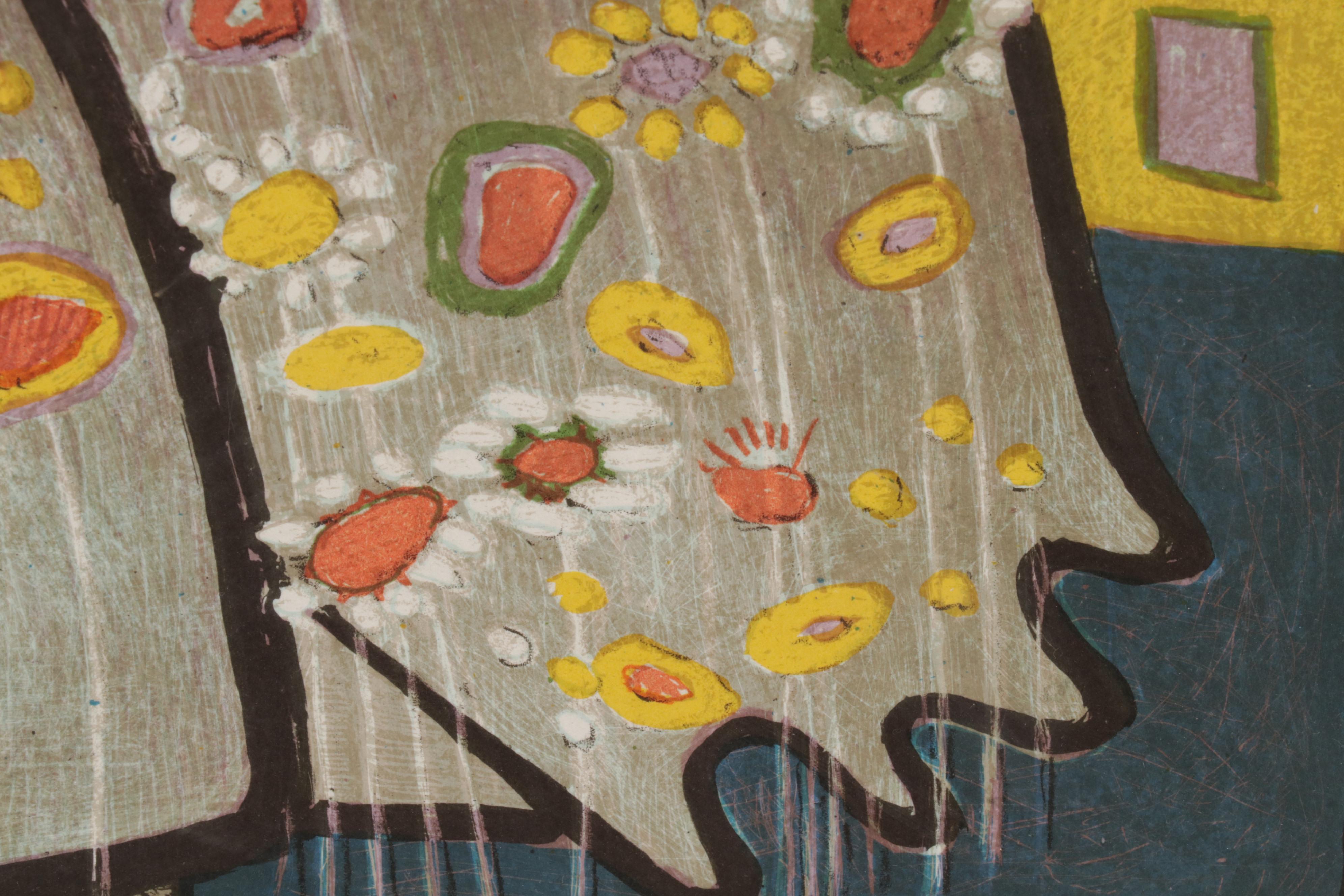 Ángel Botello Color Lithograph "Recostada con flores," Circa 1975