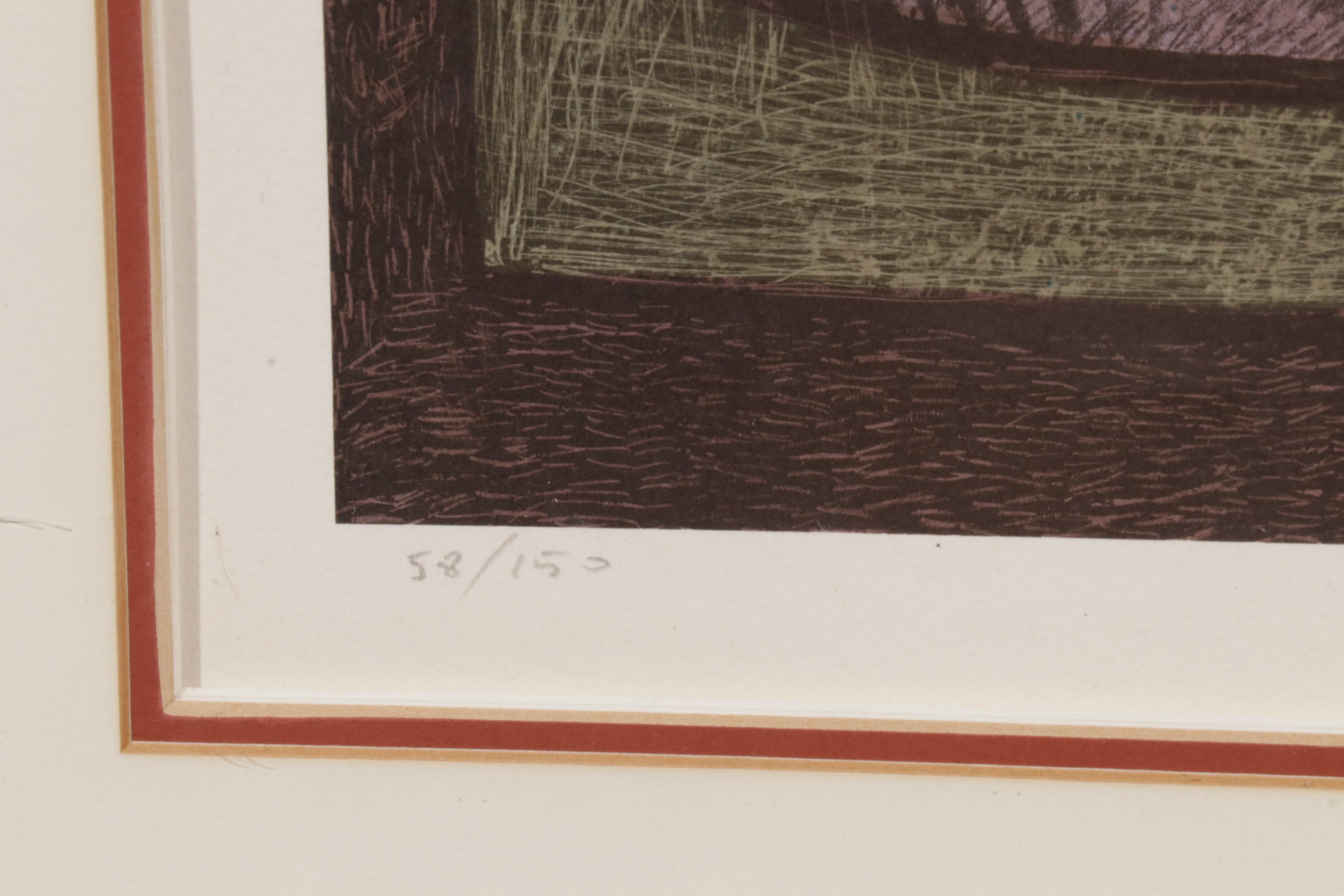 Ángel Botello Color Lithograph "Recostada con flores," Circa 1975