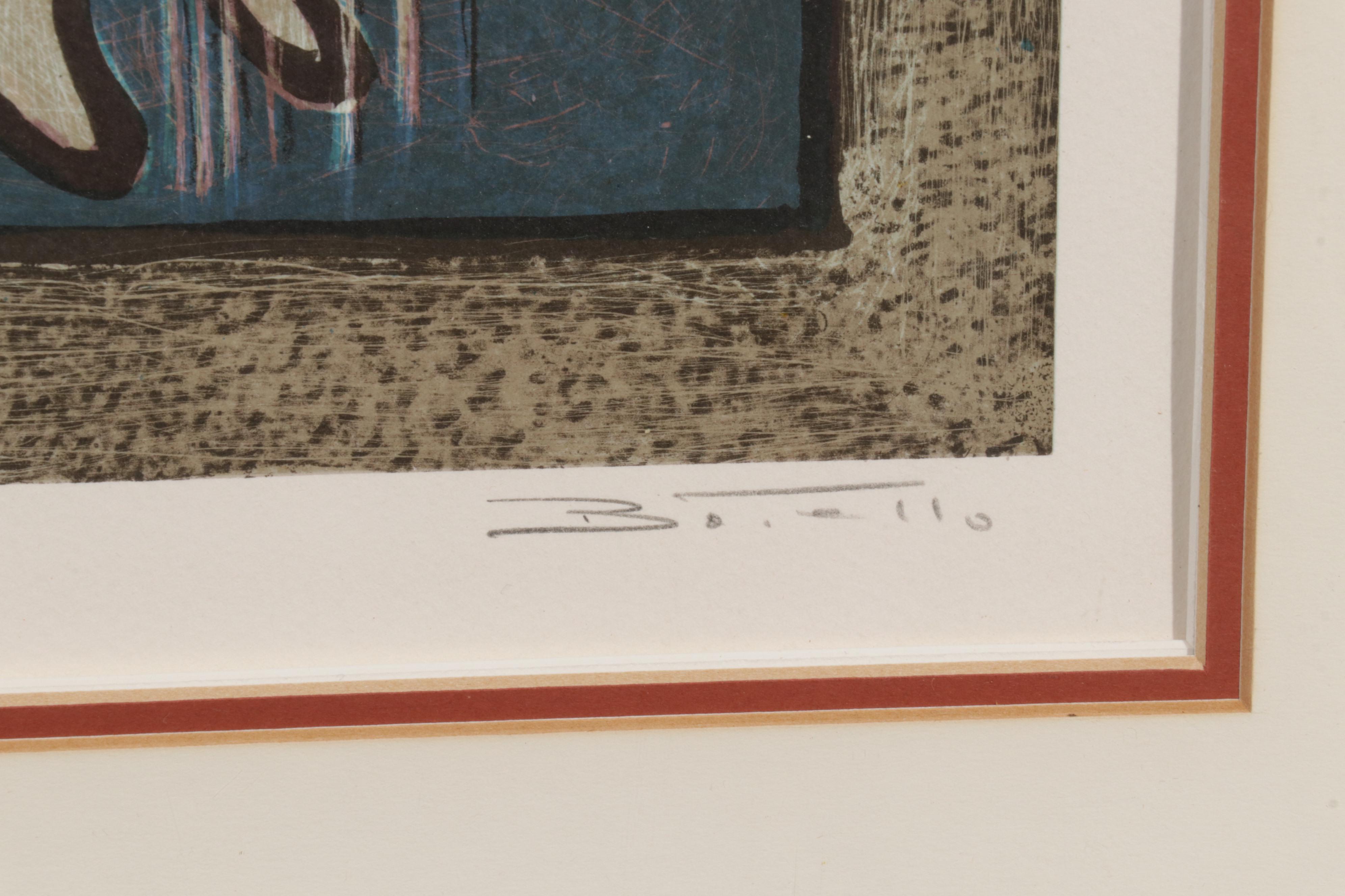 Ángel Botello Color Lithograph "Recostada con flores," Circa 1975