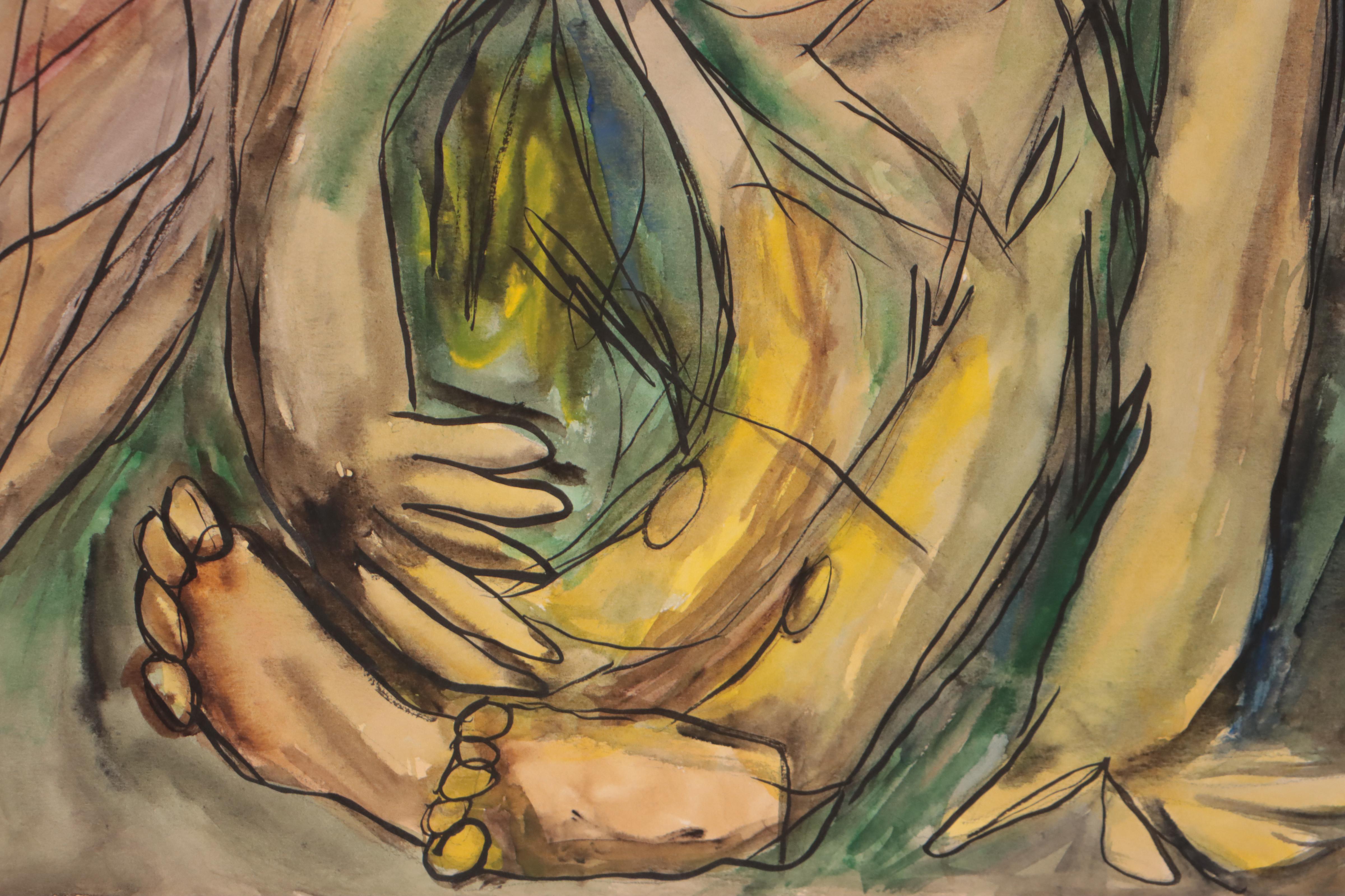 Frank Sobieski Figural Mixed Media Paintings, Circa 1965