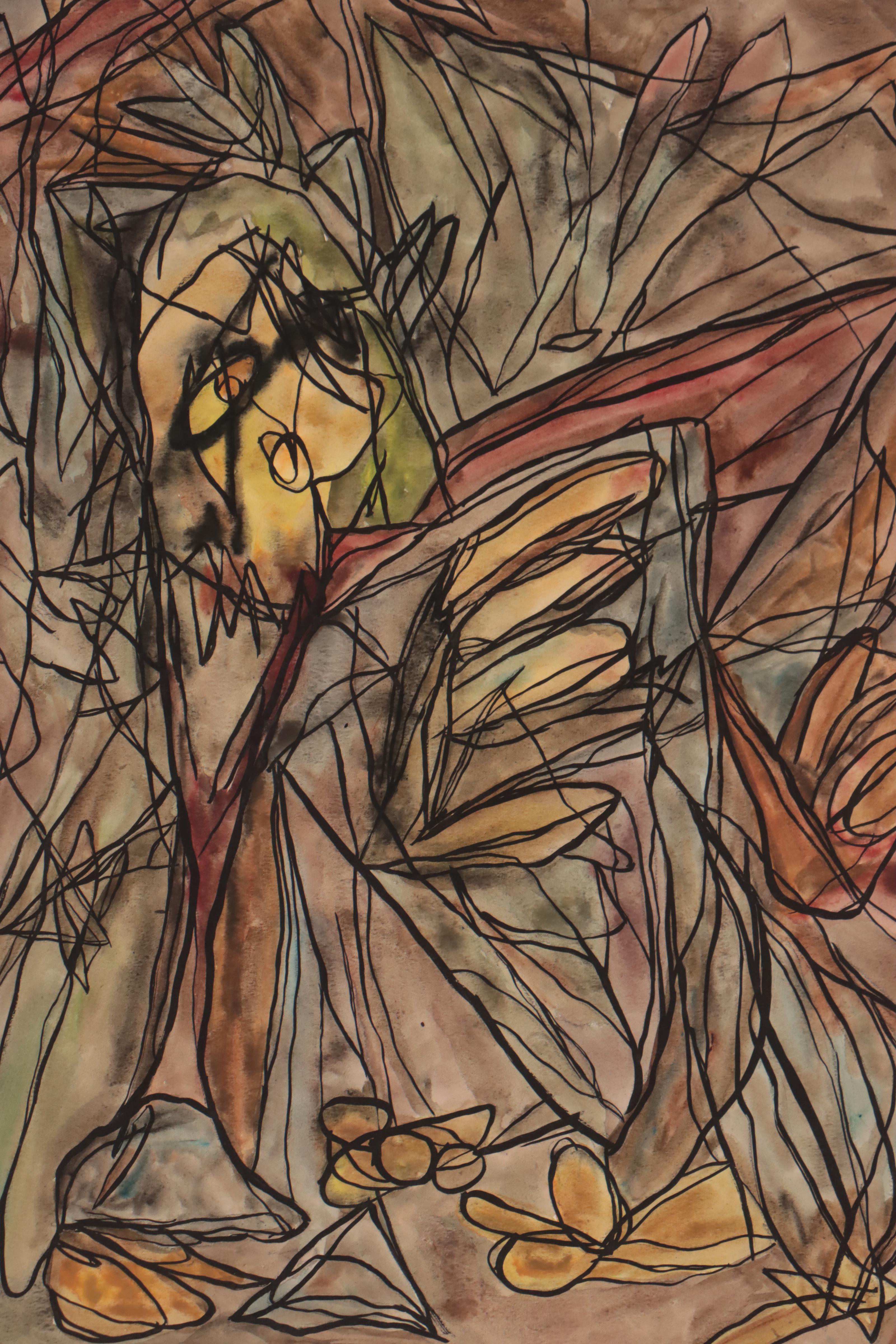 Frank Sobieski Figural Mixed Media Paintings, Circa 1965