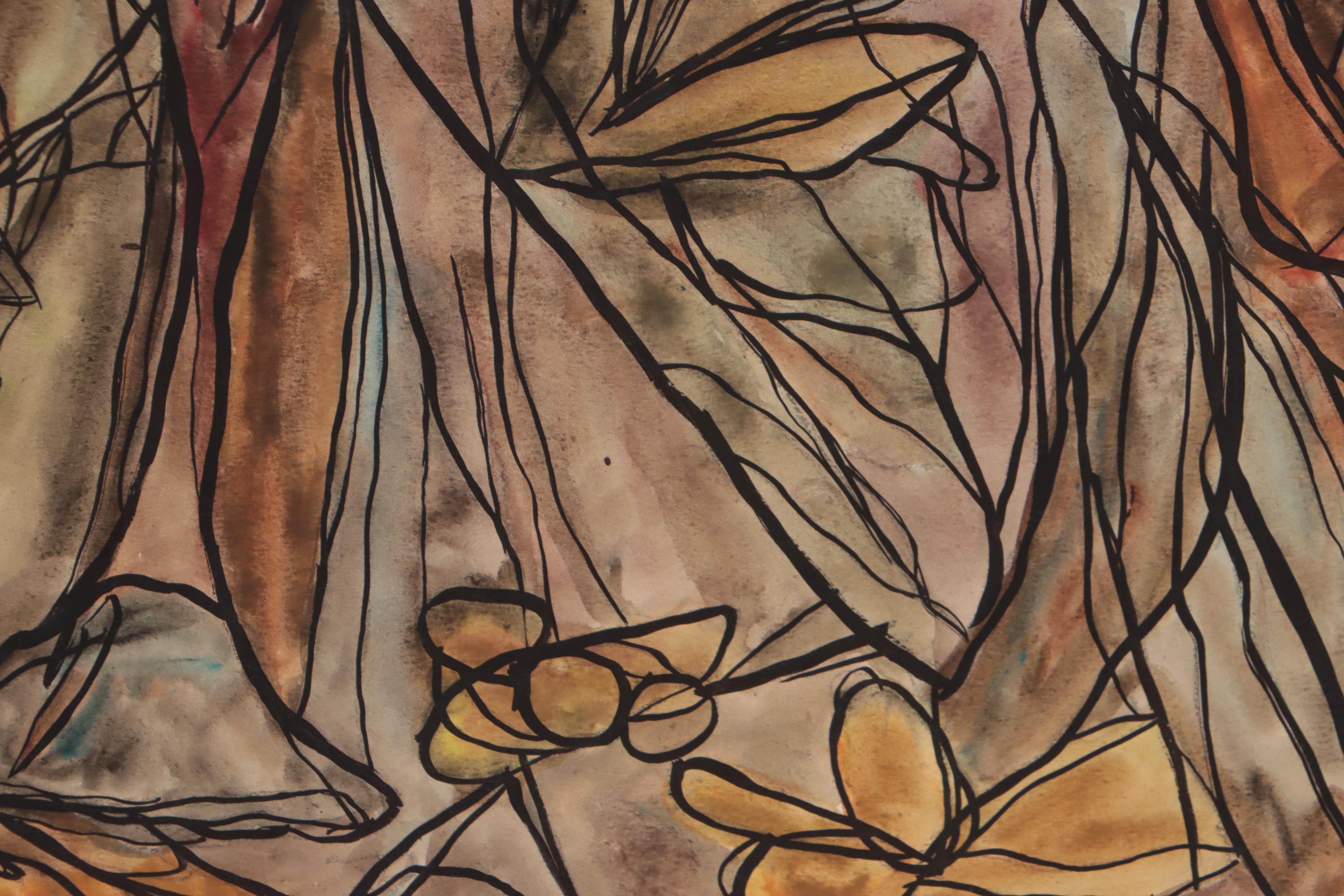 Frank Sobieski Figural Mixed Media Paintings, Circa 1965