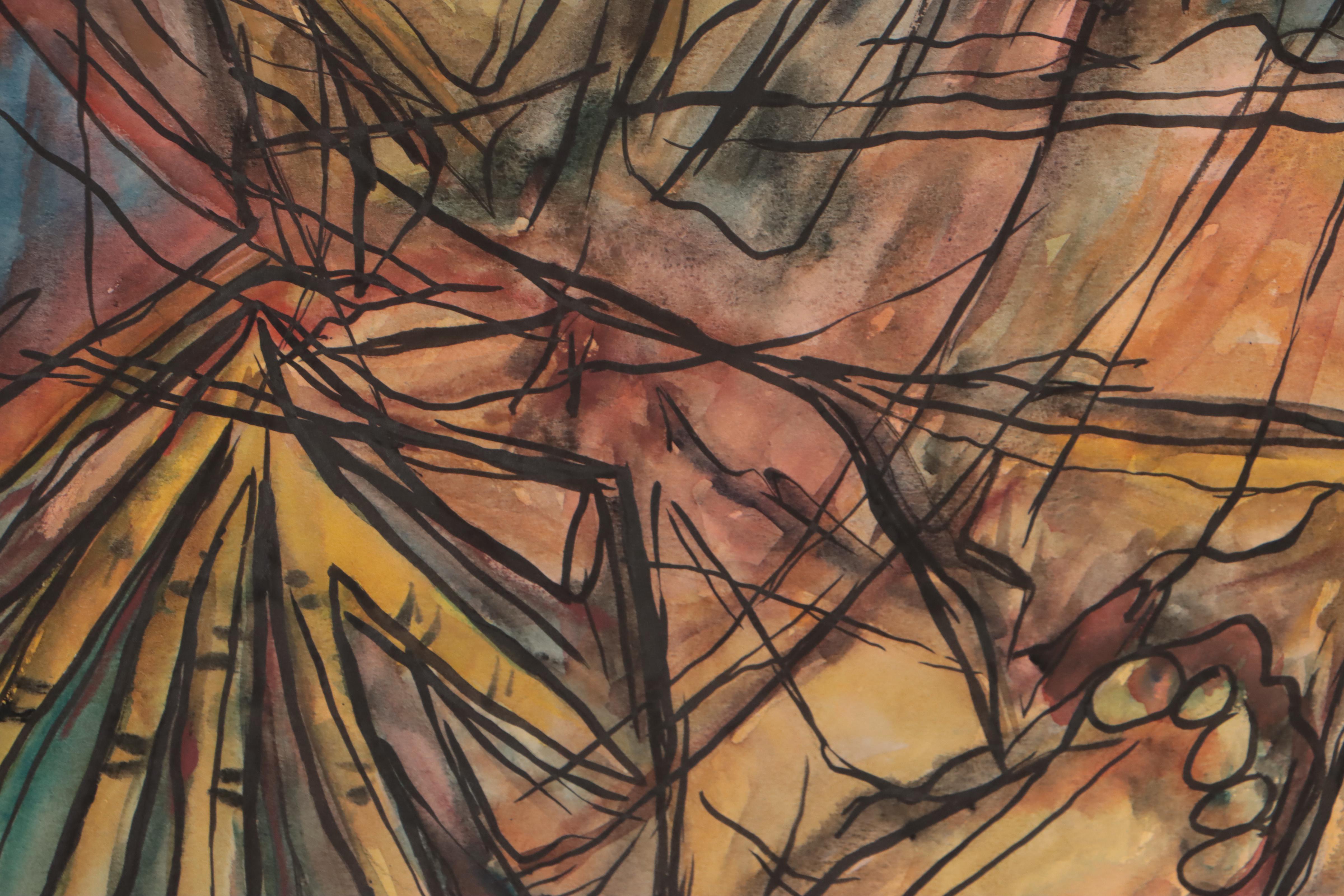 Frank Sobieski Figural Mixed Media Painting, Circa 1965