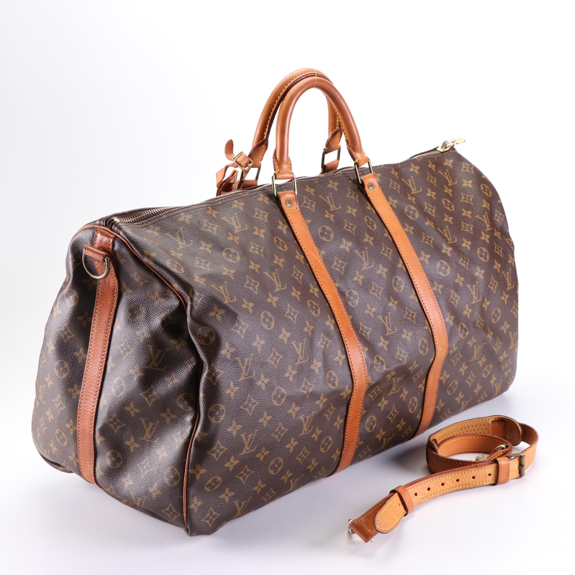 Louis Vuitton Large Duffle Bag 60 in Monogram Canvas/Vachetta Leather with Strap