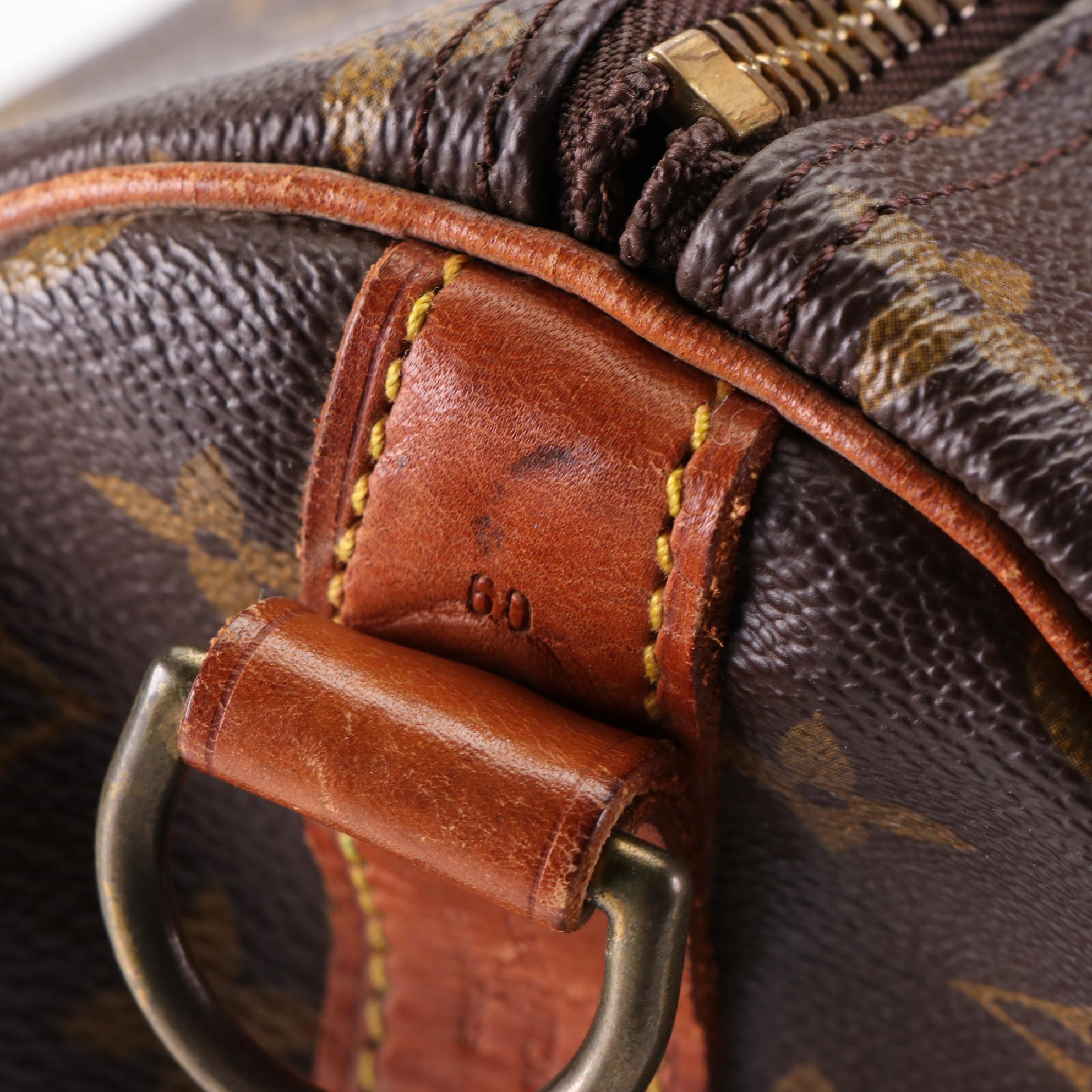 Louis Vuitton Large Duffle Bag 60 in Monogram Canvas/Vachetta Leather with Strap