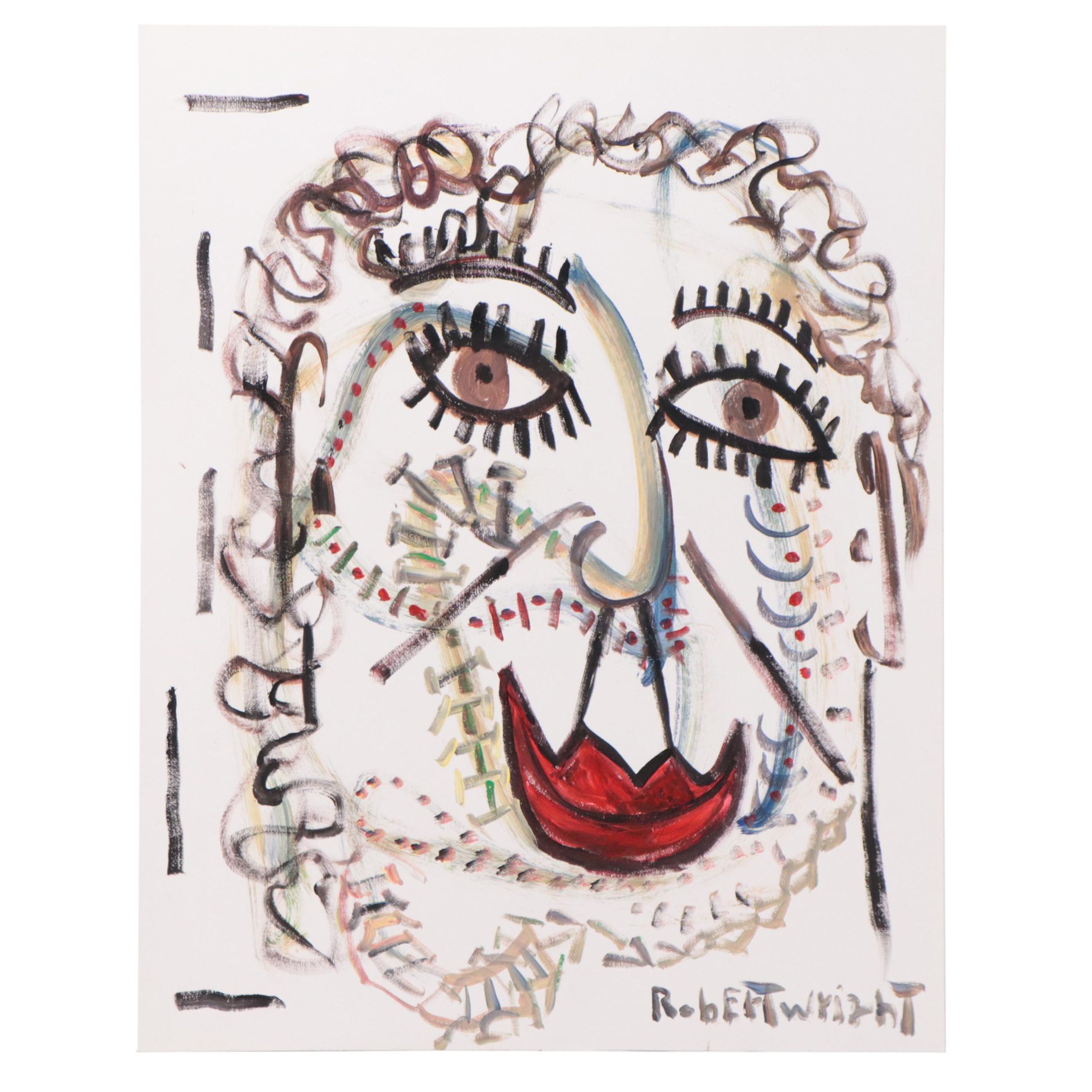 Robert Wright Figural Acrylic Painting, Circa 2005