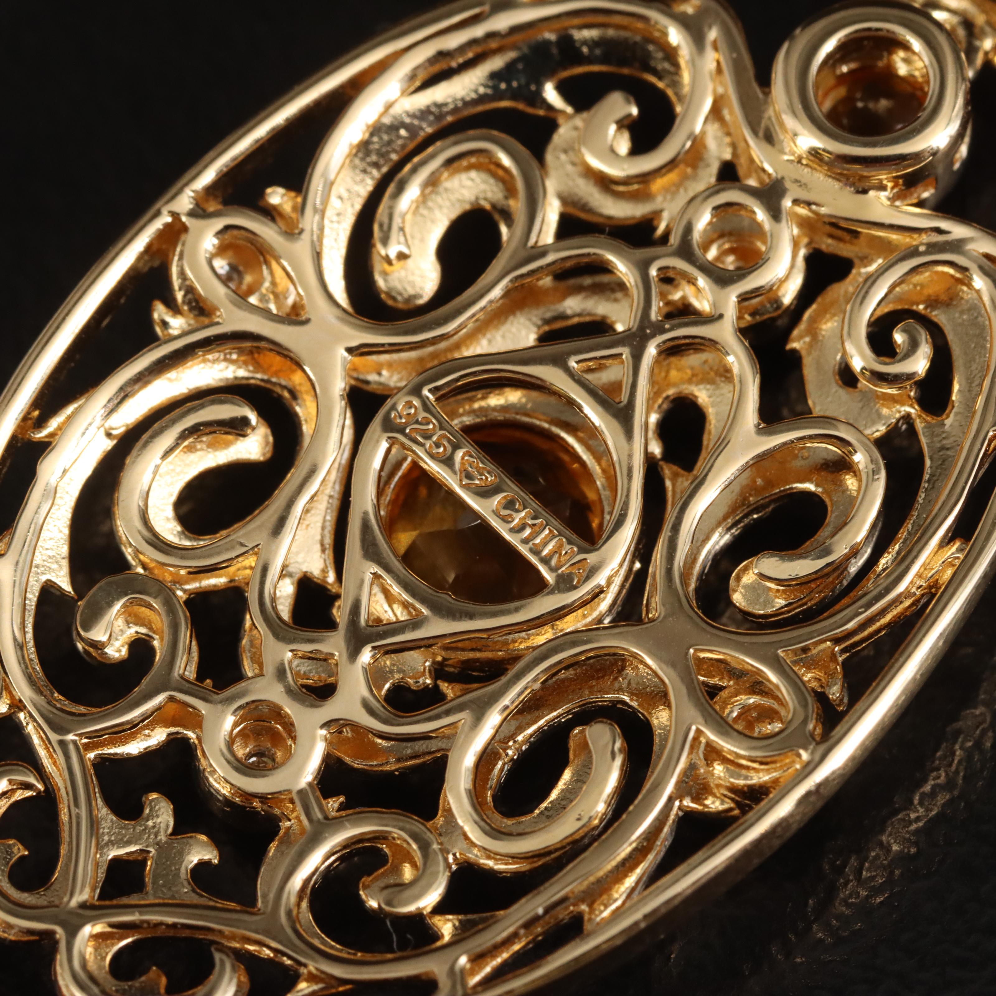 Sterling Citrine and Diamond Shield Pendant Necklace