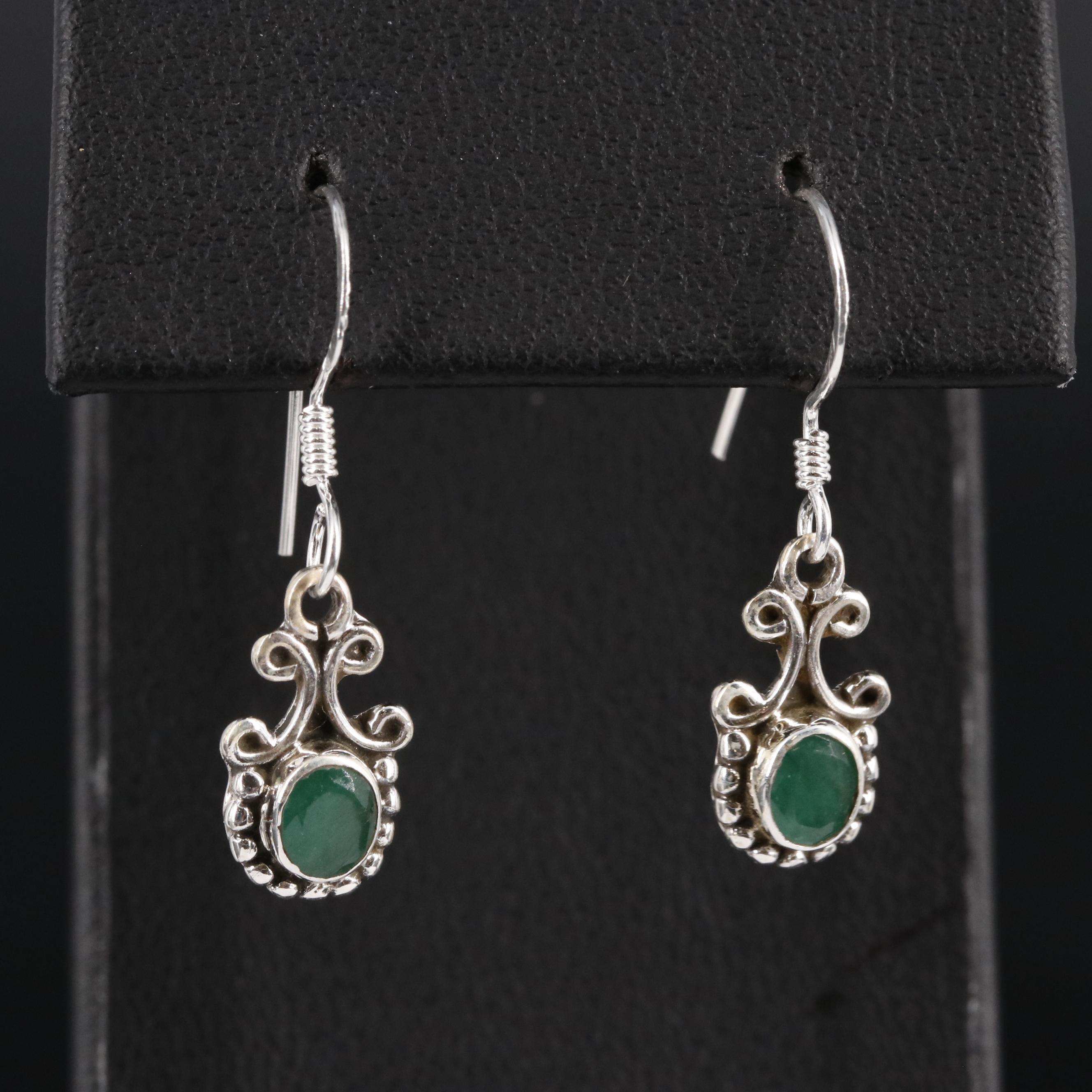 Sterling Emerald Drop Earrings