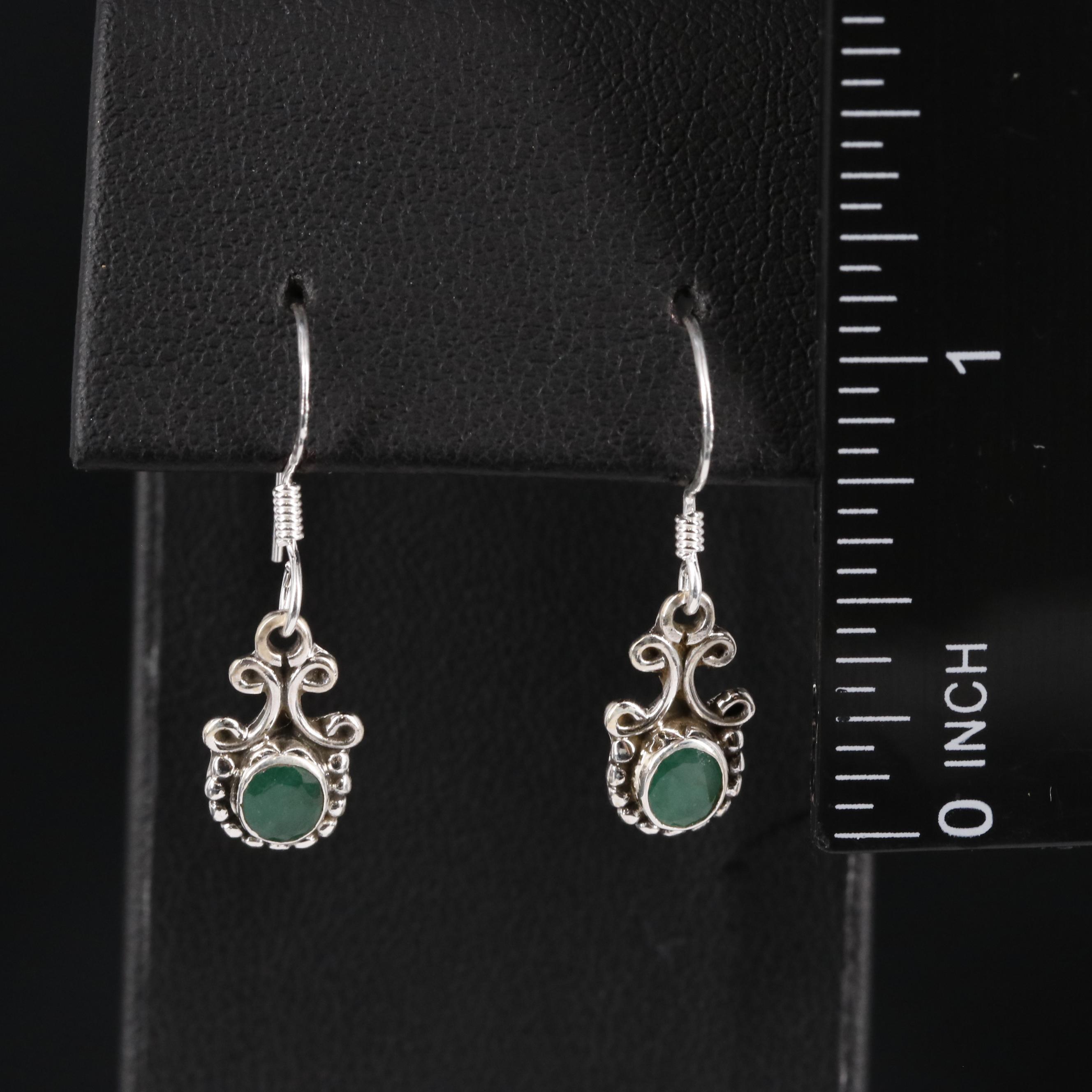Sterling Emerald Drop Earrings