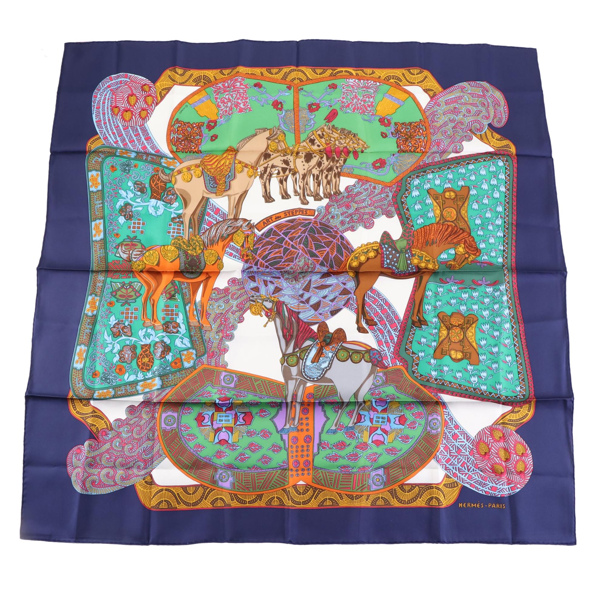 Hermès "Art des Steppes" Scarf 90 in Silk Twill