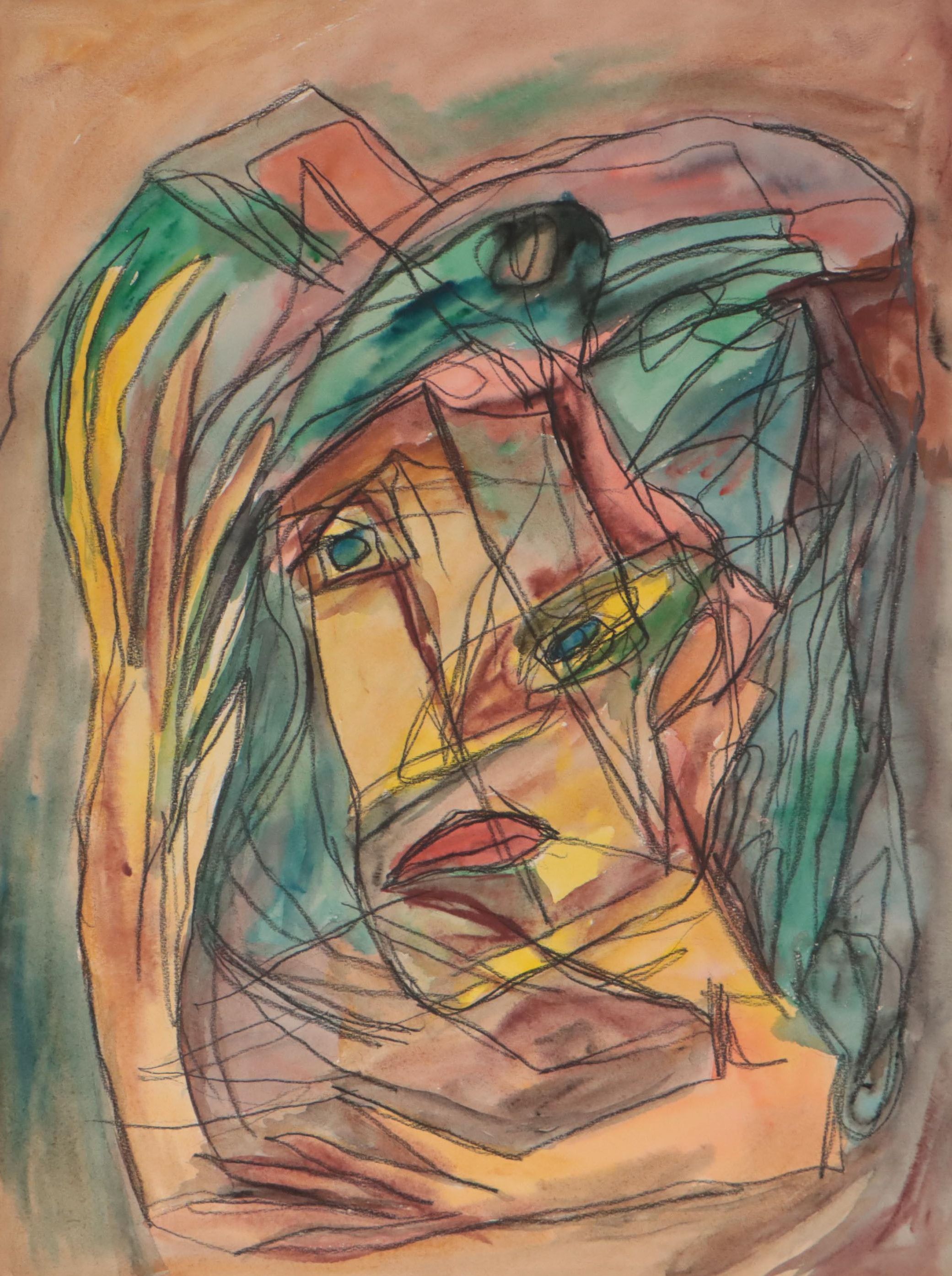 Frank Sobieski Figural Mixed Media Painting, Circa 1965