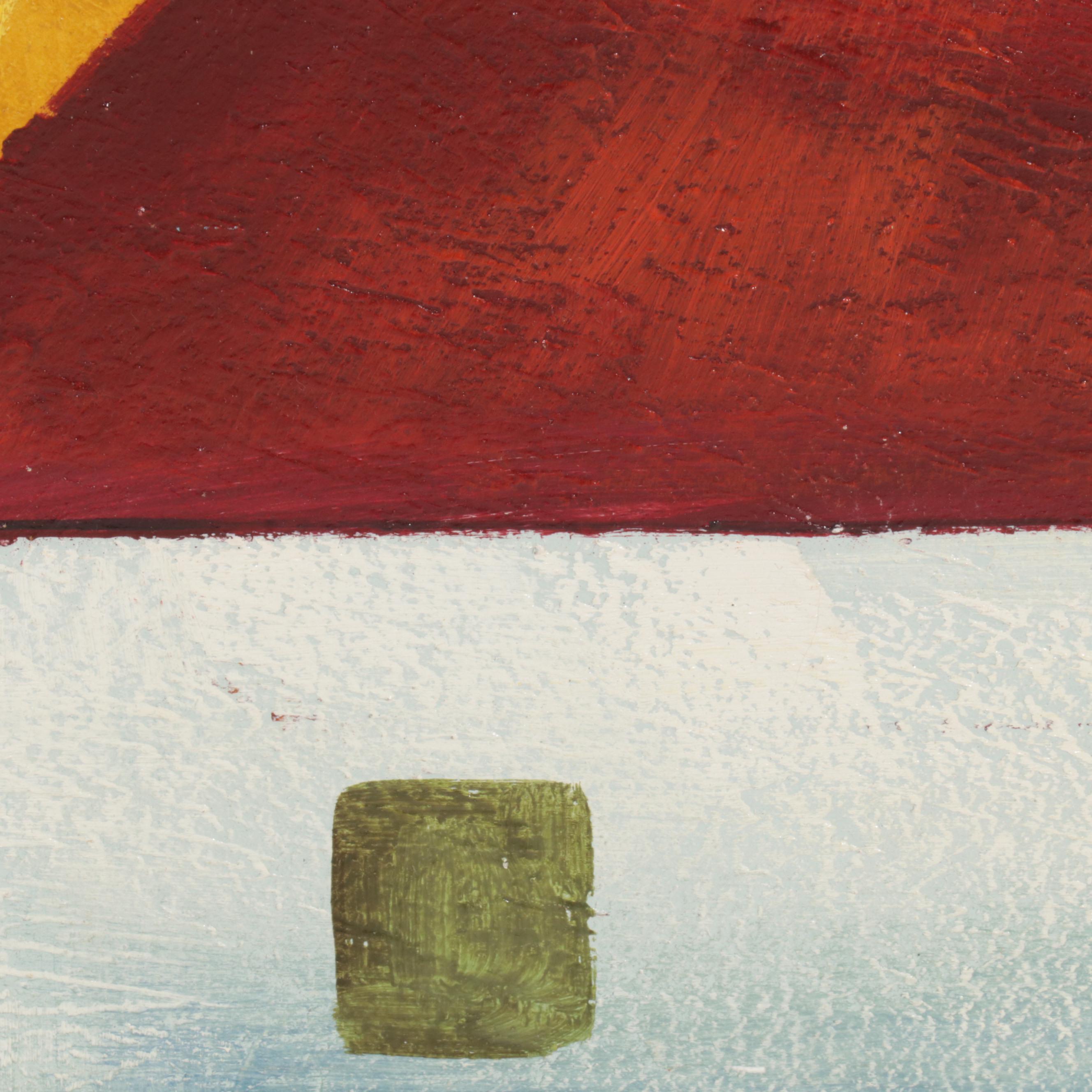 Folk Art Acrylic Painting of Village Street Scene, Circa 2000