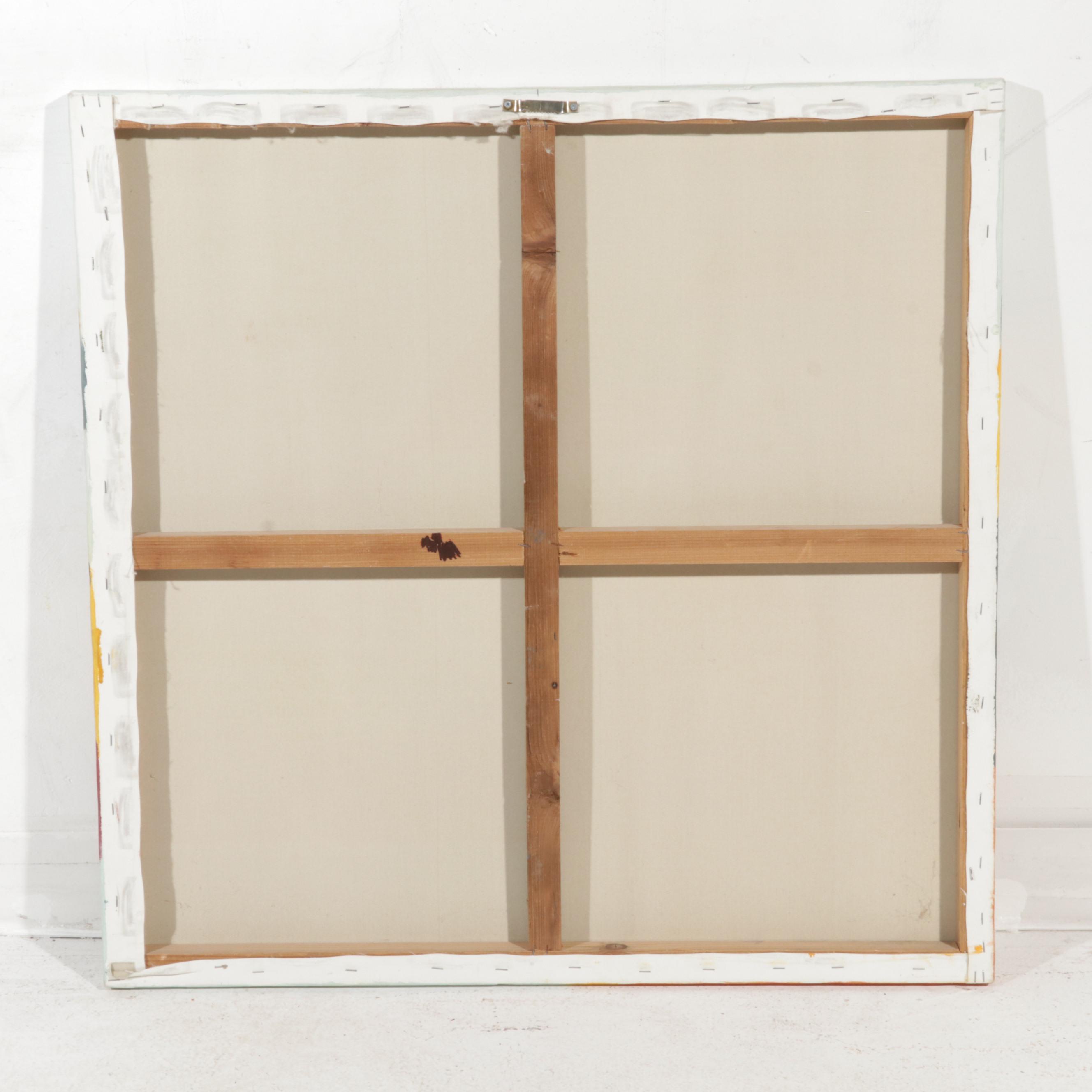 Folk Art Acrylic Painting of Village Street Scene, Circa 2000