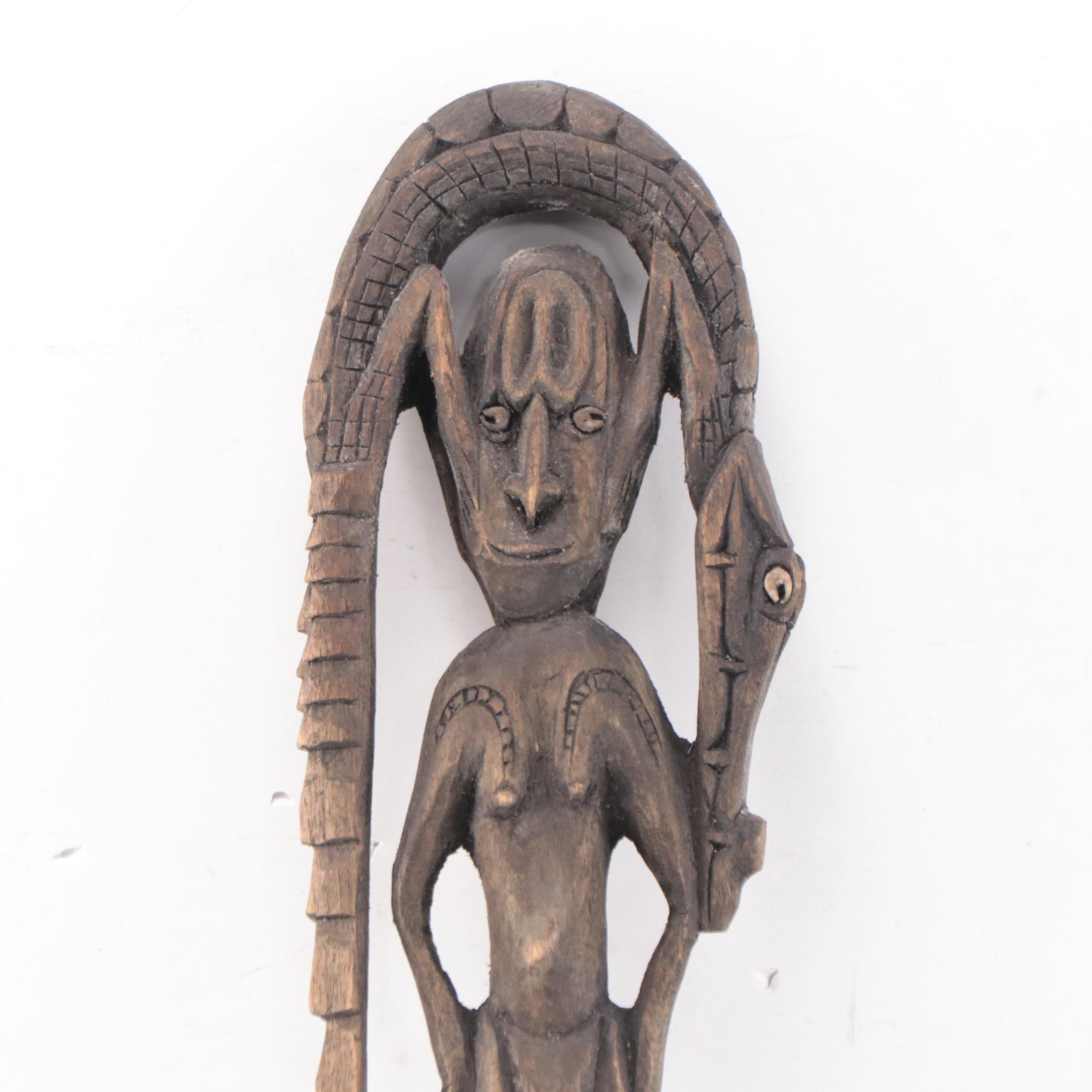 Papua New Guinea Crocodile and Figural Suspension Hook