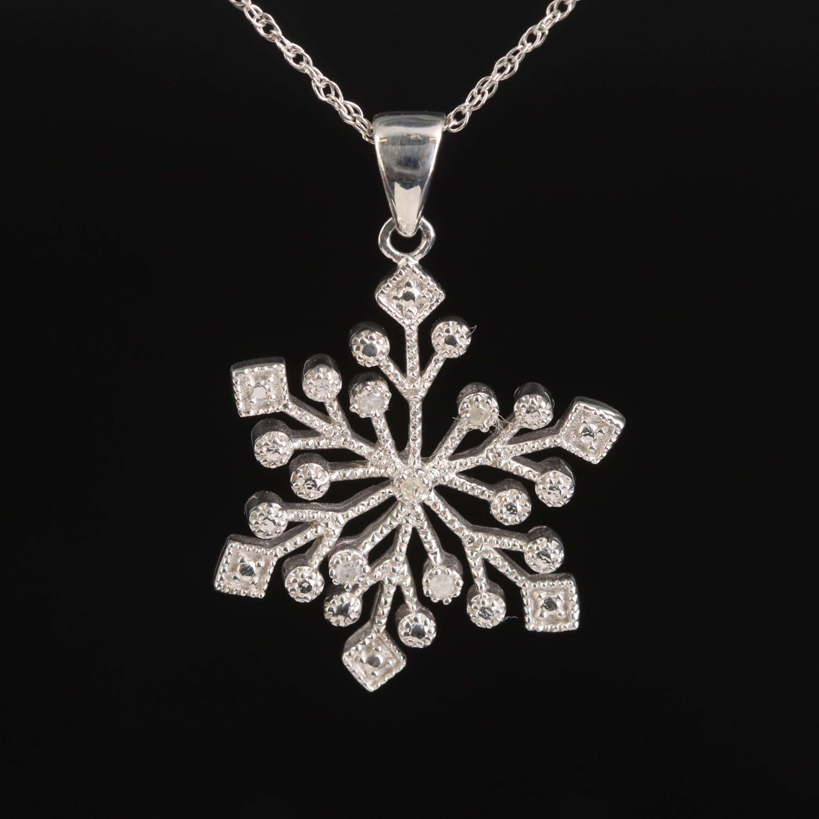 Sterling Diamond Snowflake Pendant Necklace